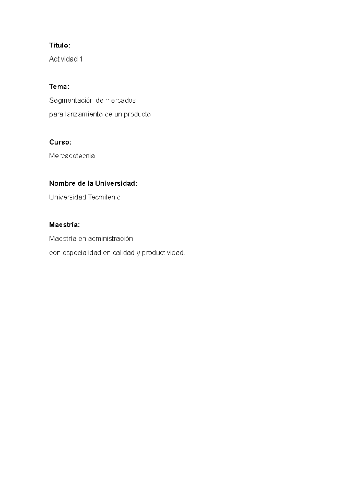 Marketing Actividad 1 Titulo Actividad 1 Tema Segmentación De