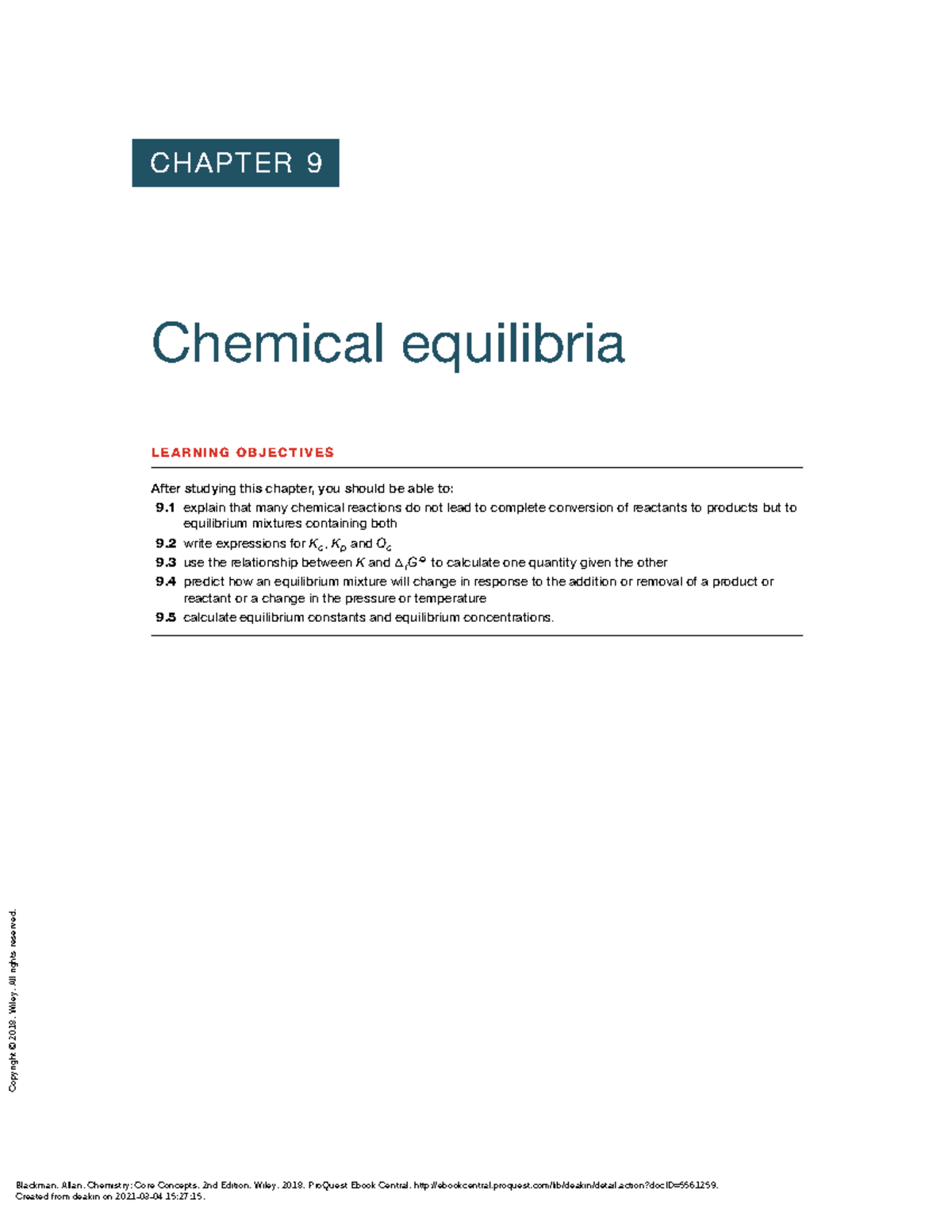 Chem 9 - Vzc - CHAPTER 9 Chemical Equilibria LEARNING OBJECTIVES After ...