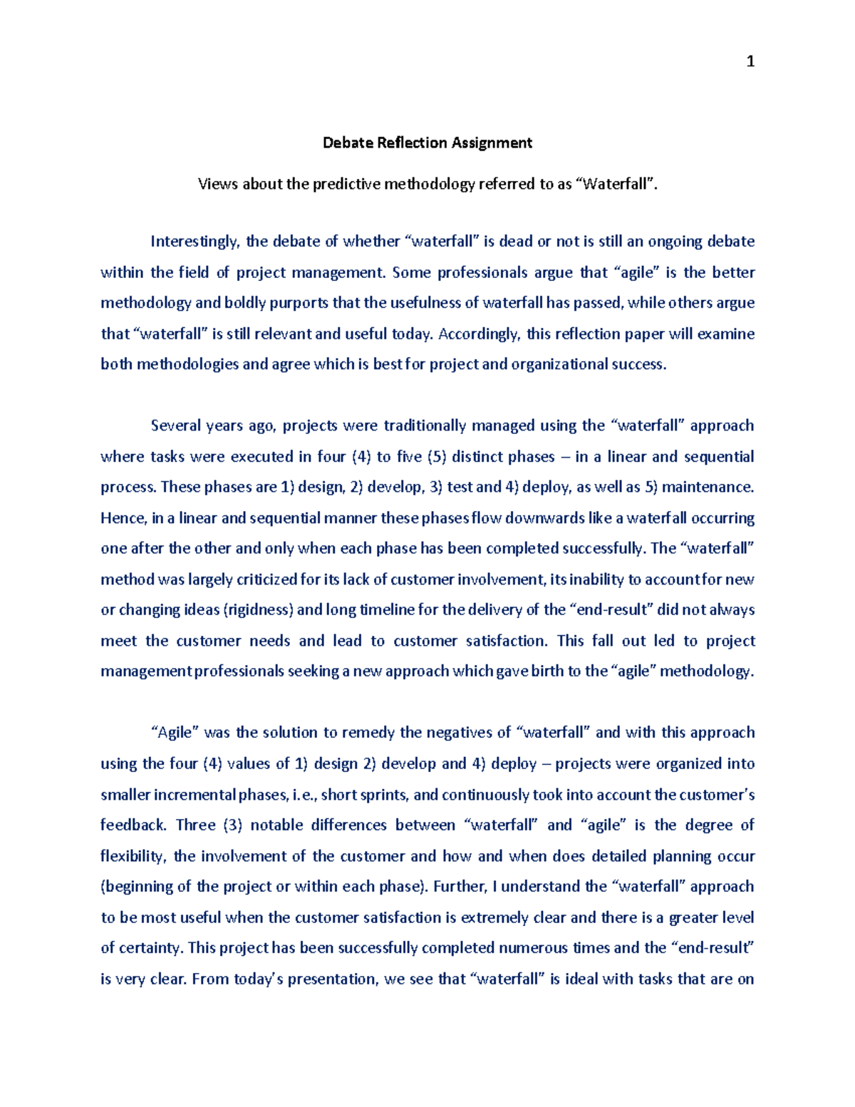 BAB 906 - Project Management 2 - Debate Reflection Assignment - 1 ...