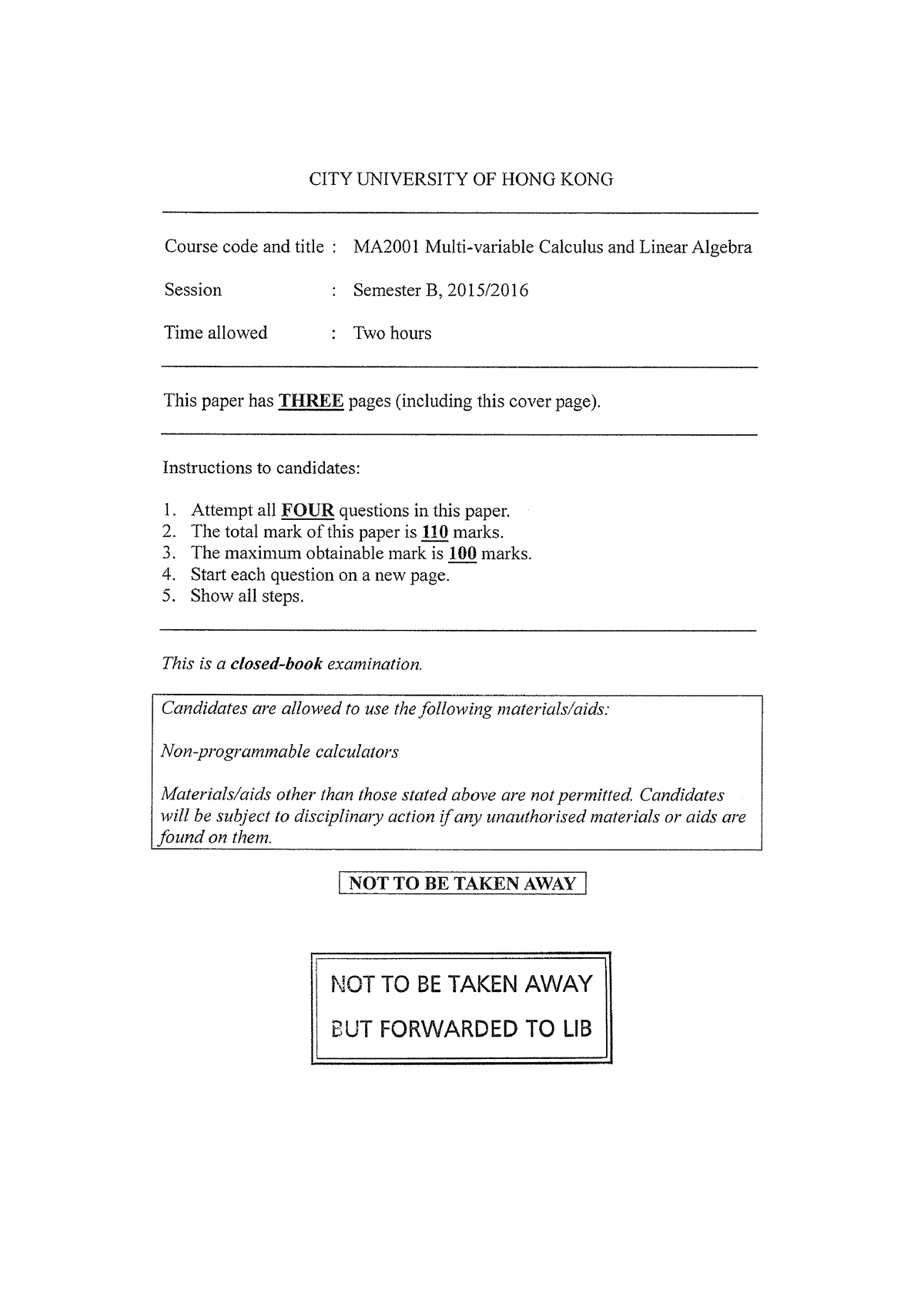 MA2001-1516B - SemB - Multi-v Calcu & Linear Algebra - Studocu