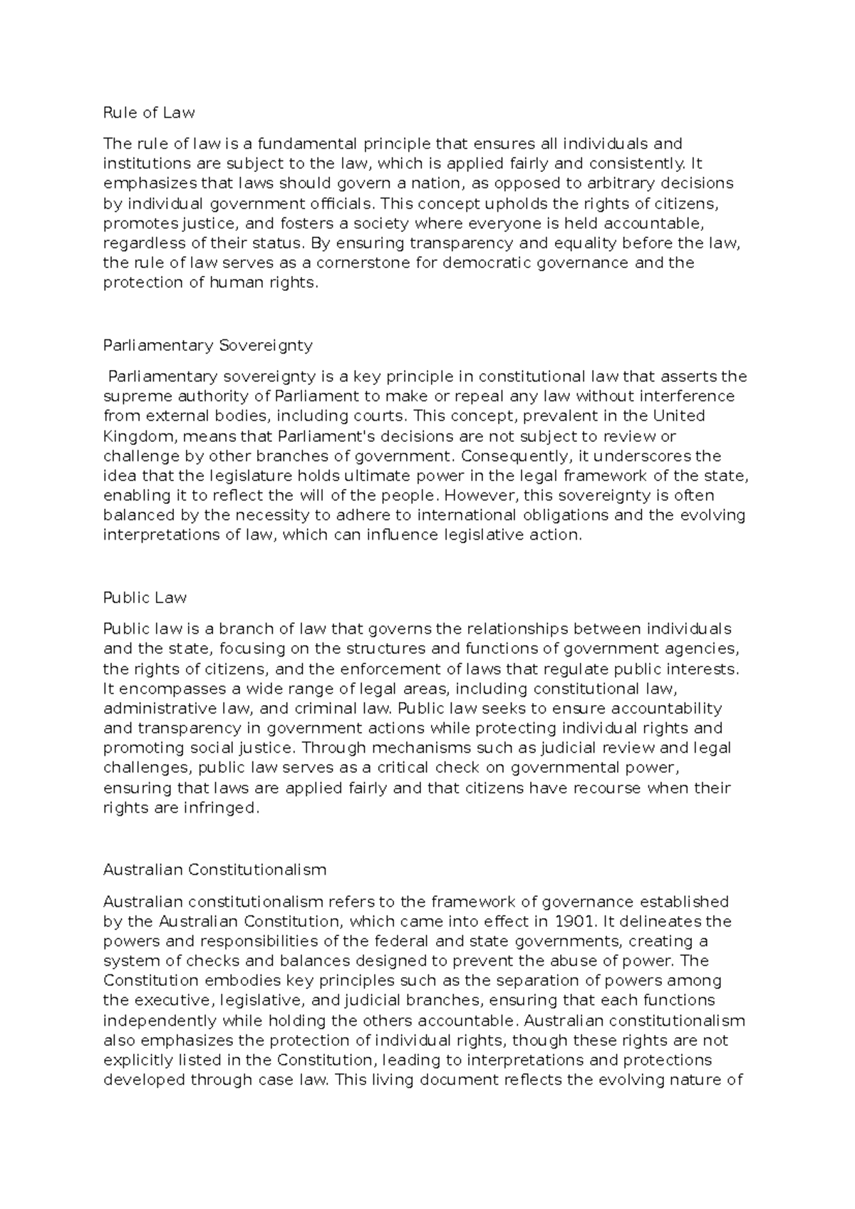 Notes - Rule of Law The rule of law is a fundamental principle that ...