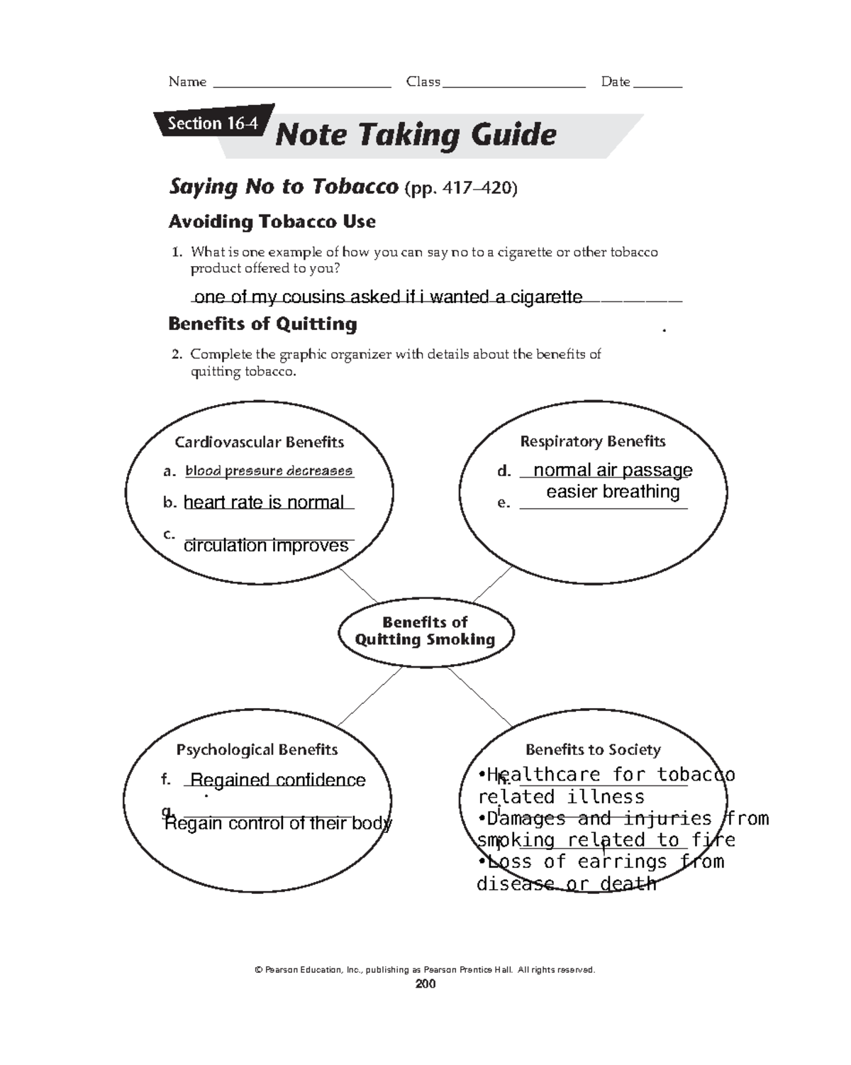 Note guide - Saying No to Tobacco (pp. 417–420) Avoiding Tobacco Use 1 ...