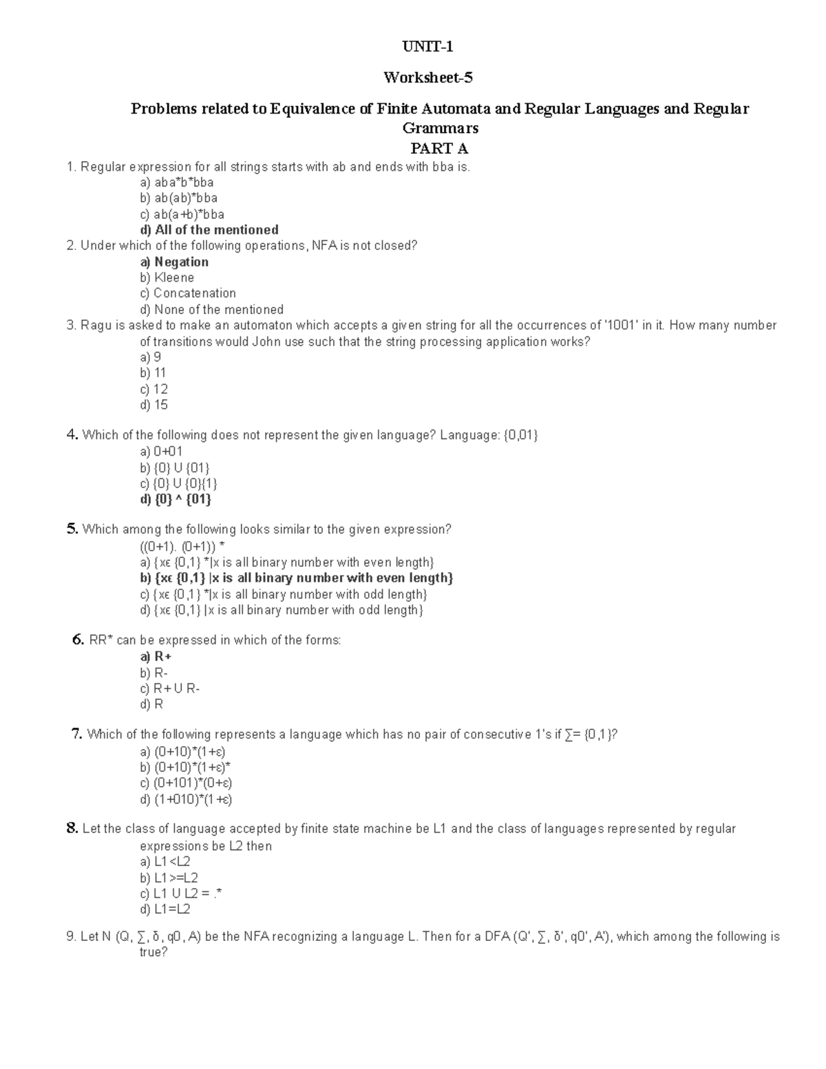Worksheet-5 - I nm - UNIT- Worksheet- Problems related to Equivalence ...