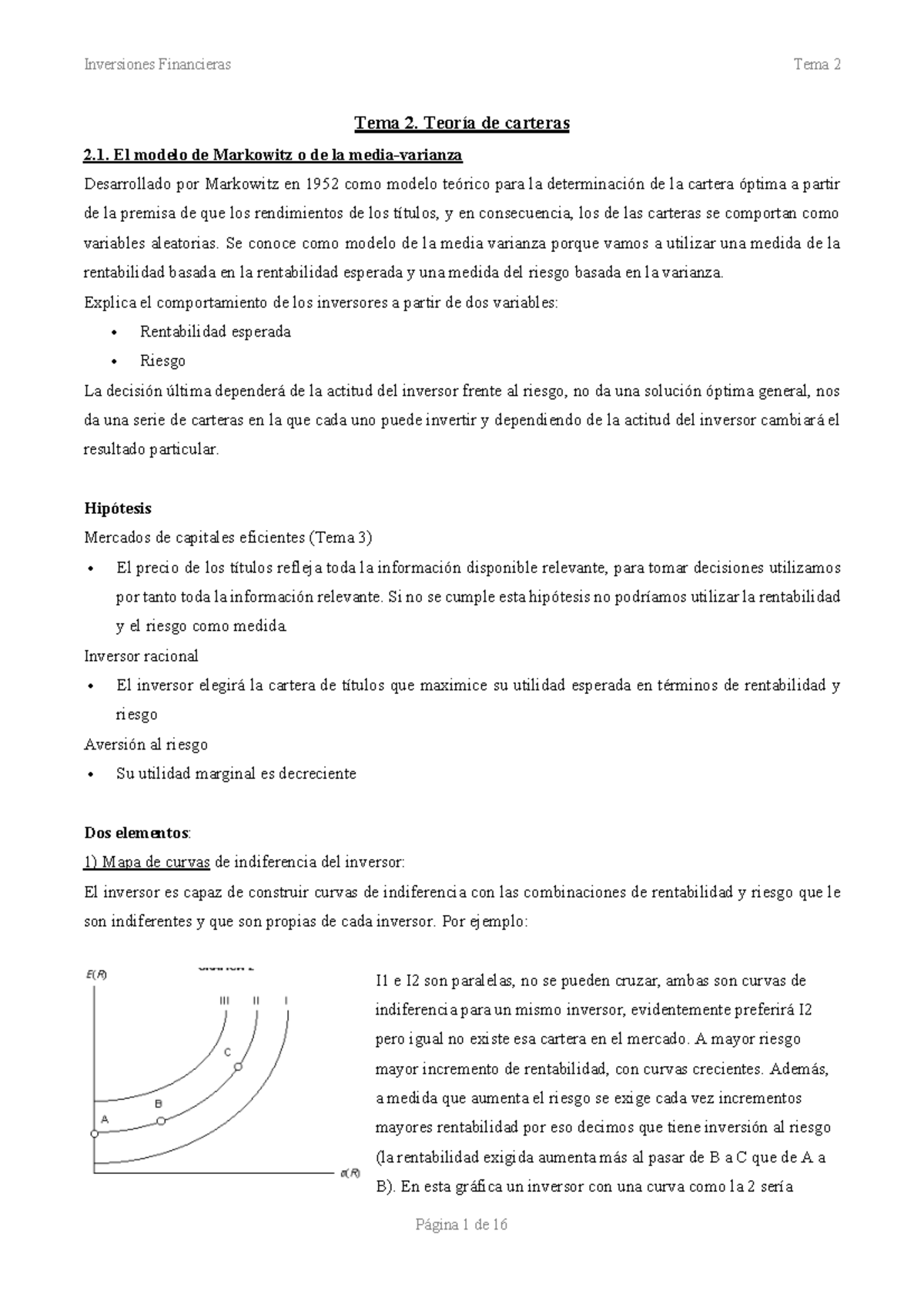 Tema 2 - TEMA 2 - Tema 2. Teoría de carteras 2. El modelo de Markowitz ...