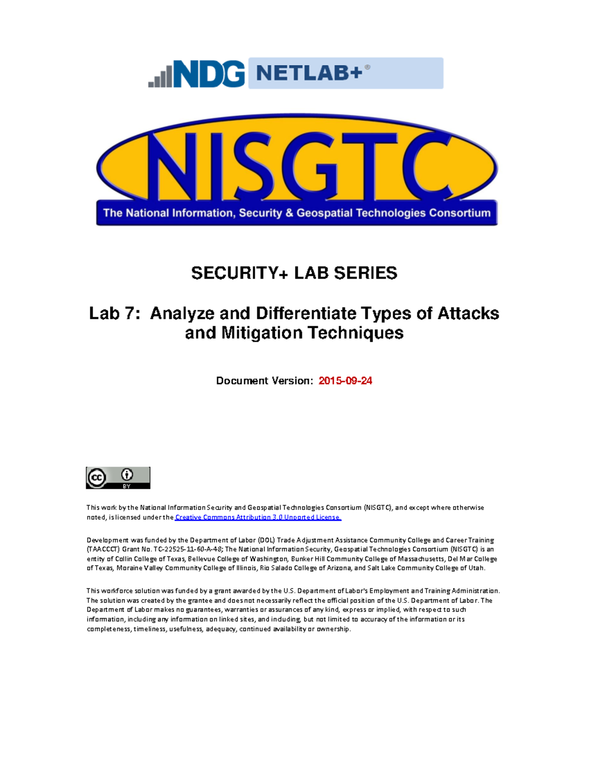 NDG Nisgtc Security Lab7 SECURITY+ LAB SERIES Lab 7 Analyze and