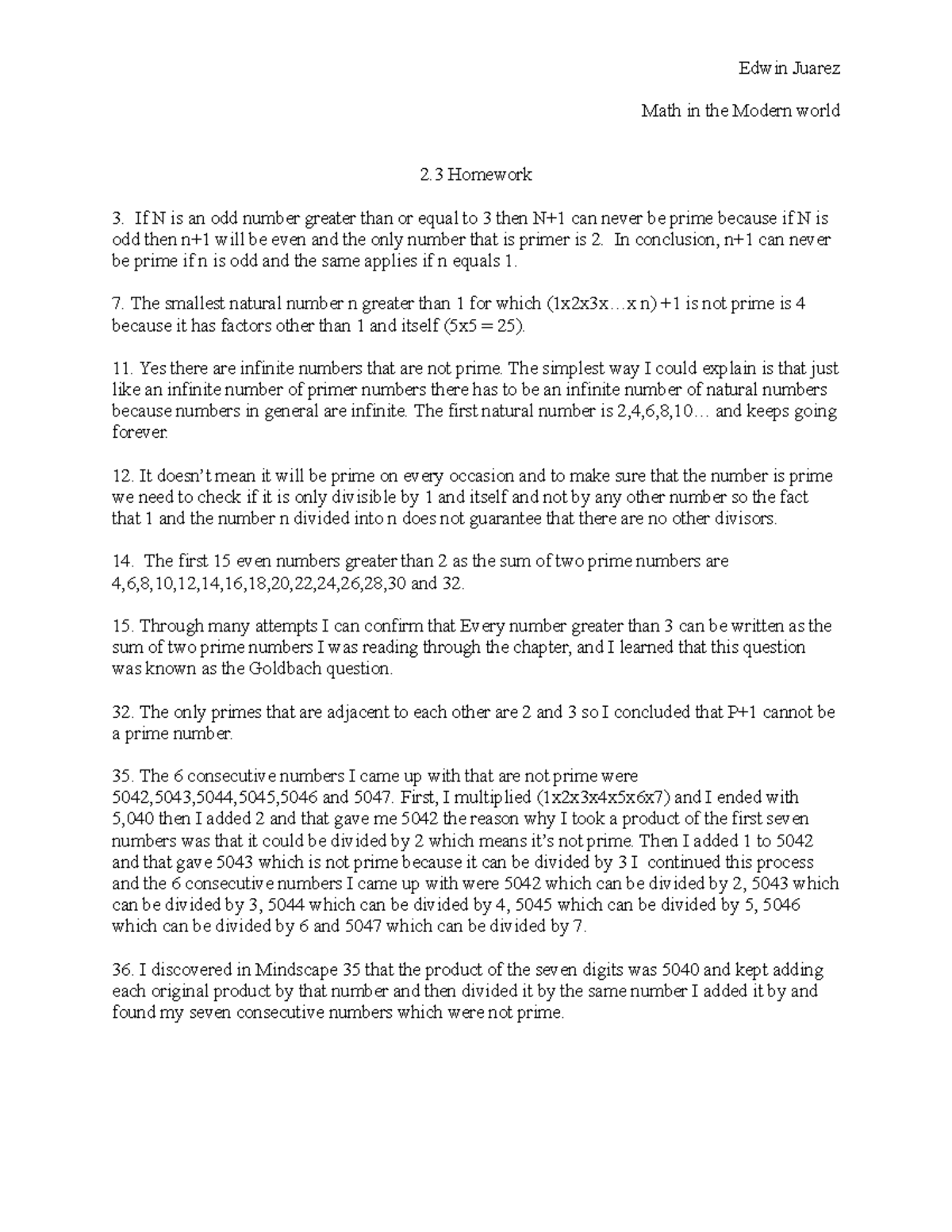 2.3 Homework - easy - Edwin Juarez Math in the Modern world 2 Homework ...