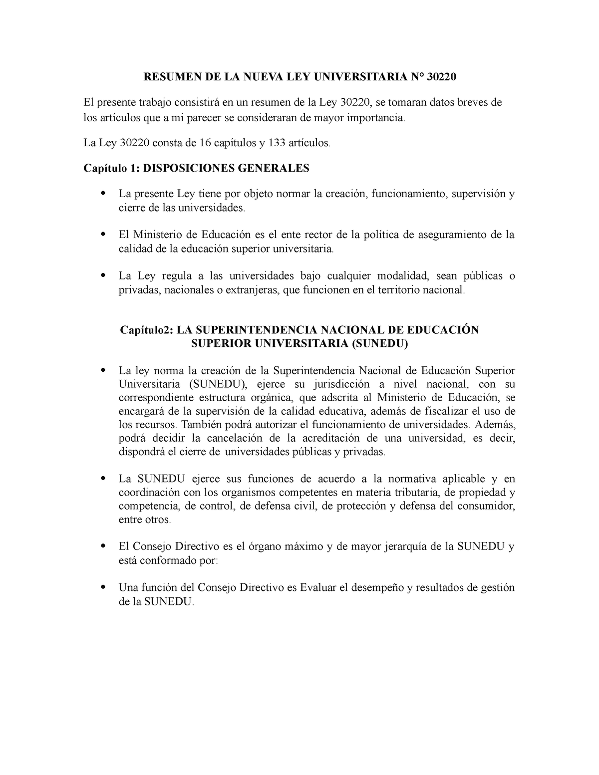 Resumen De La Ley Universitaria En El Perú Resumen De La Nueva Ley Universitaria N° 30220 El 4207