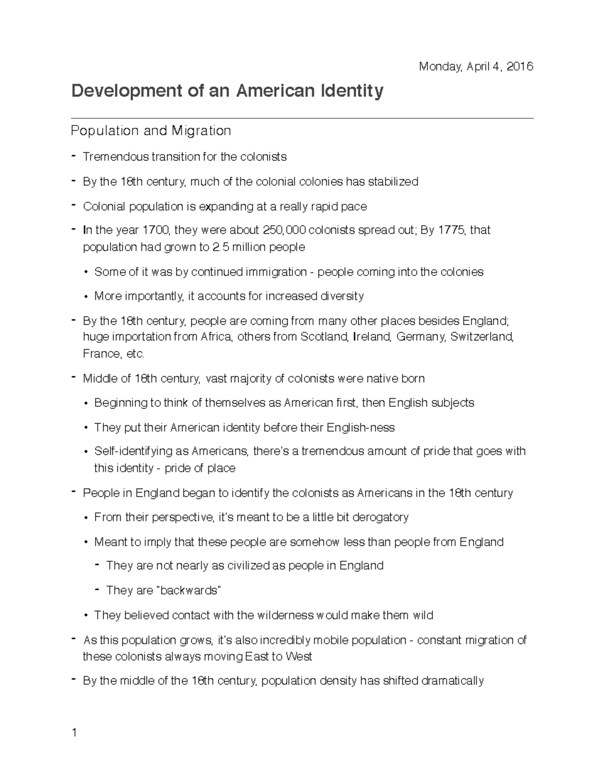 Development of an American Identity Communal Culture v. Elite Culture ...