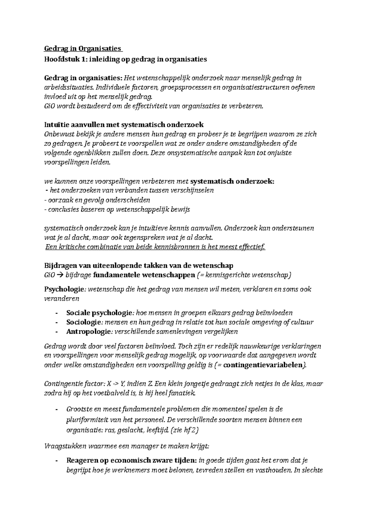 samenvatting-organisatie-en-gedrag-h1-3-grondtrekken-van-het