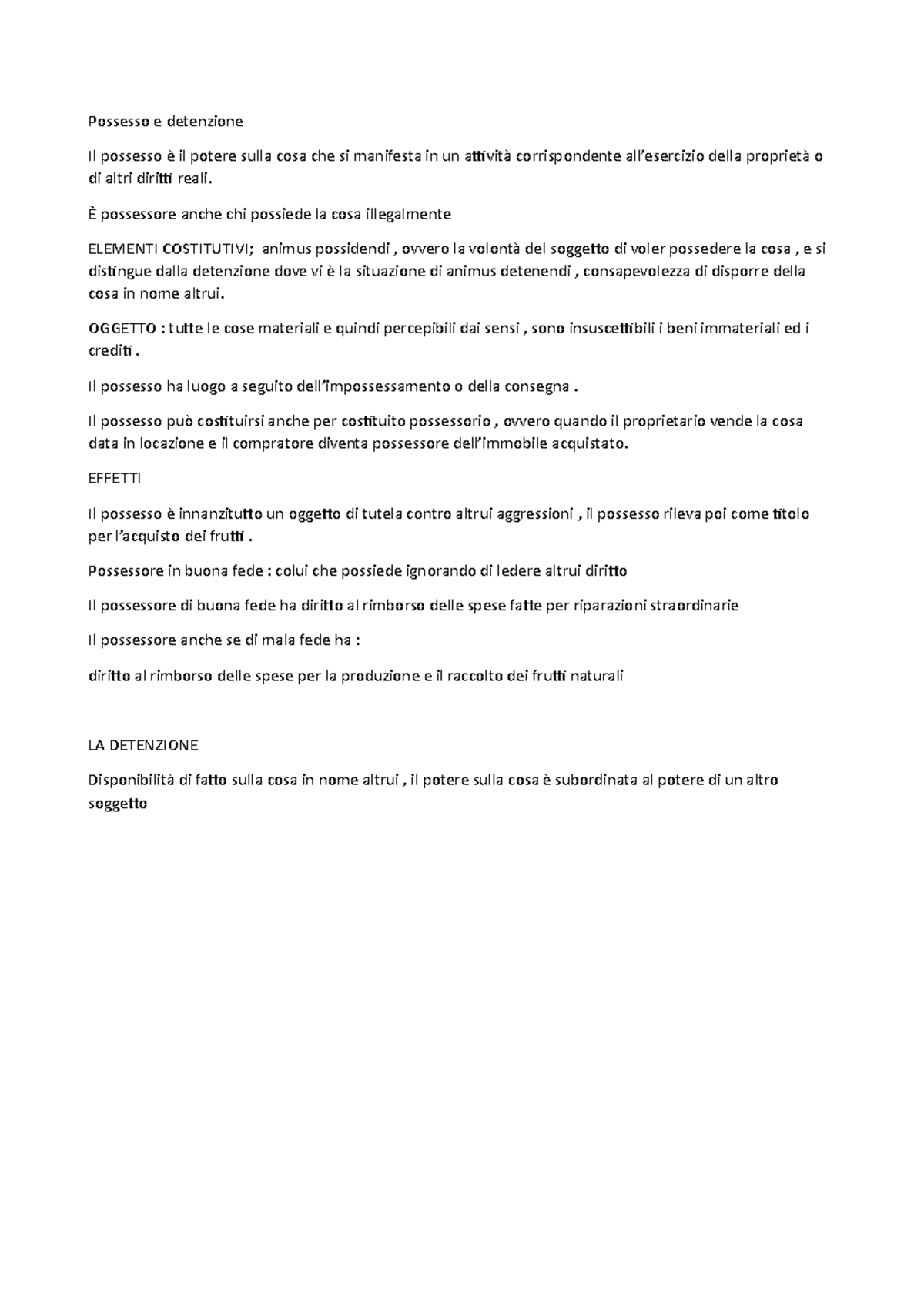 Possesso e detenzione nozioni Possesso e