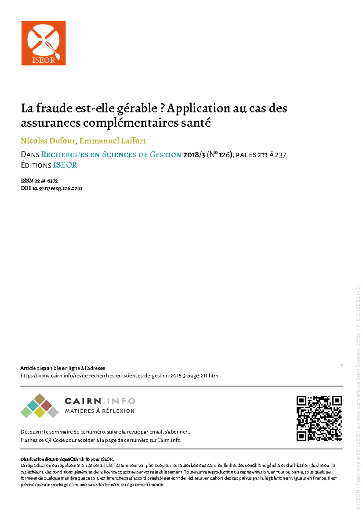 RESG 126 0211 - qnsdfbqsbf - La fraude est-elle gérable? Application au ...