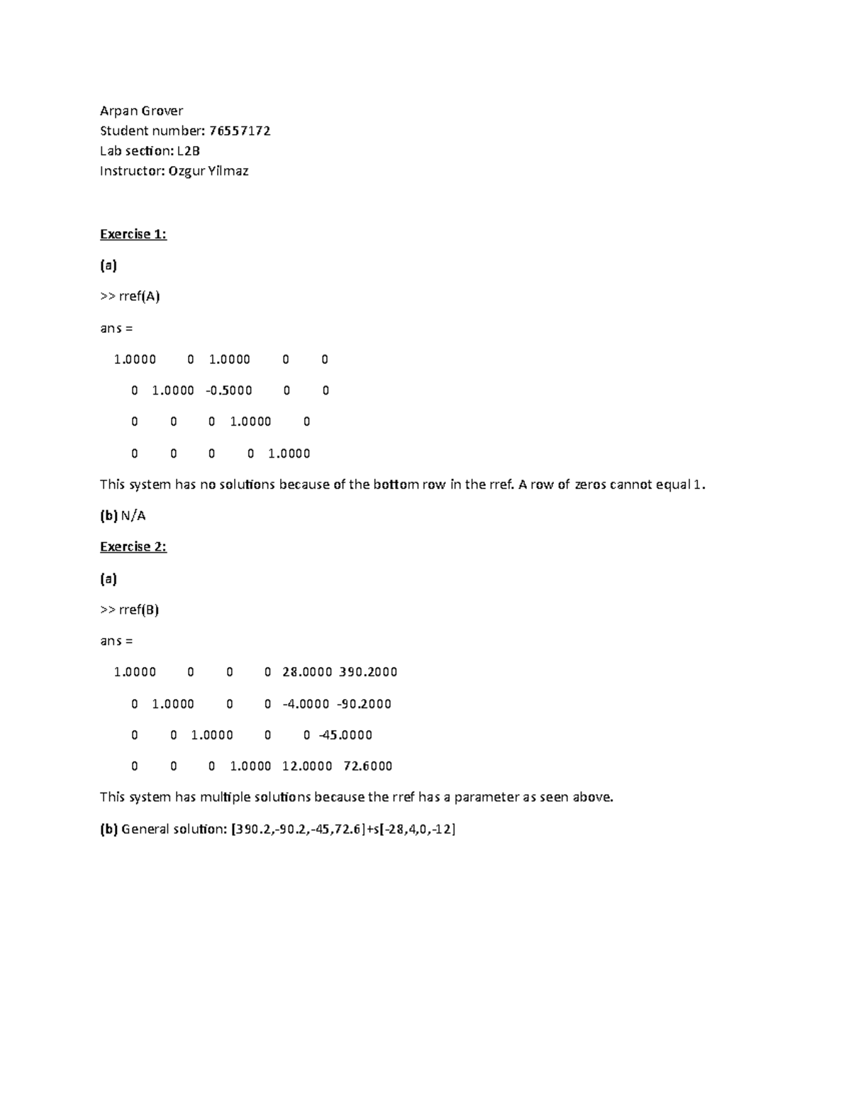 LAb3 math152 - matlab - Arpan Grover Student number: 76557172 Lab ...