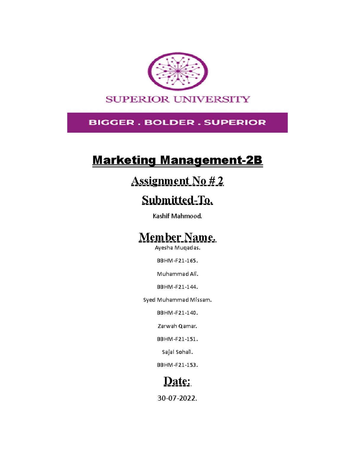 Marketing Managment Final Project - Marketing Management-2B Assignment ...