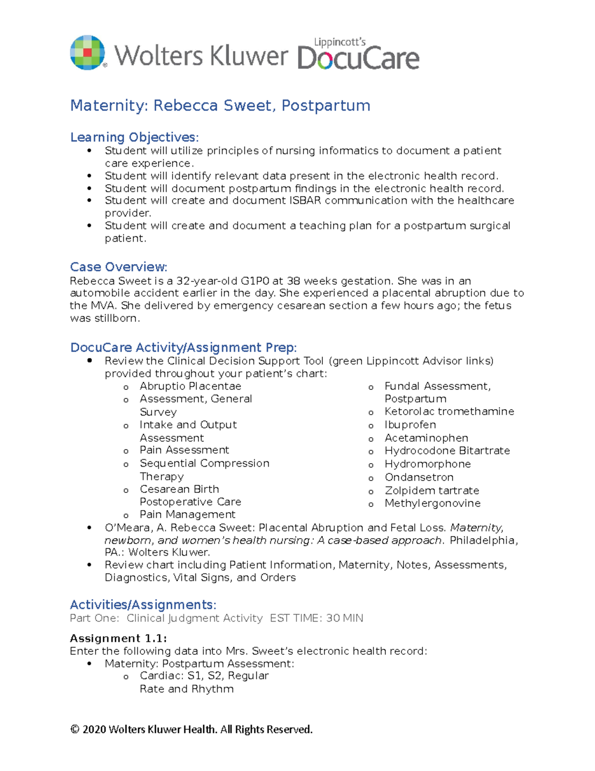 Maternity Rebecca Sweet Activity Maternity Rebecca Sweet, Postpartum Learning Objectives
