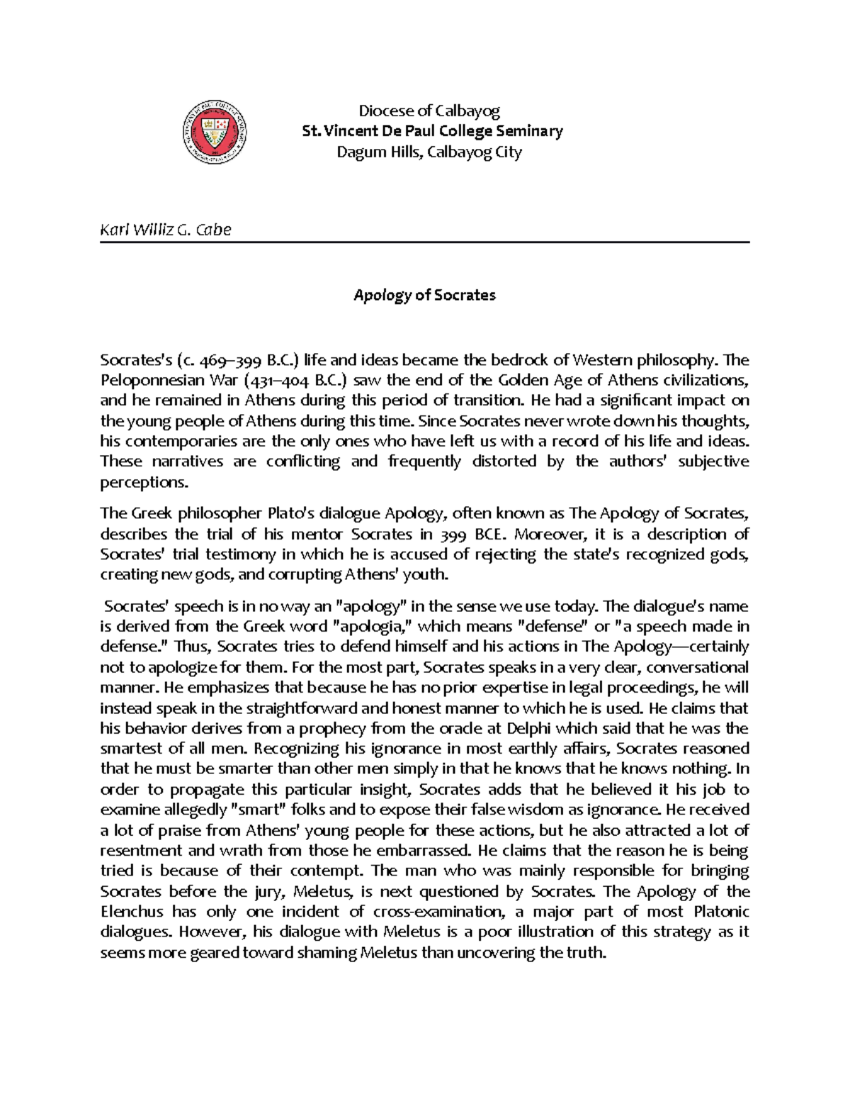 Apology summary - trying to help this - Diocese of Calbayog St. Vincent ...