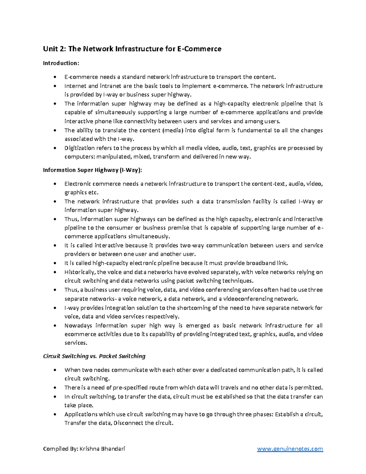 Unit 2 The Network Infrastructure for E Commerce Unit 2 The Network