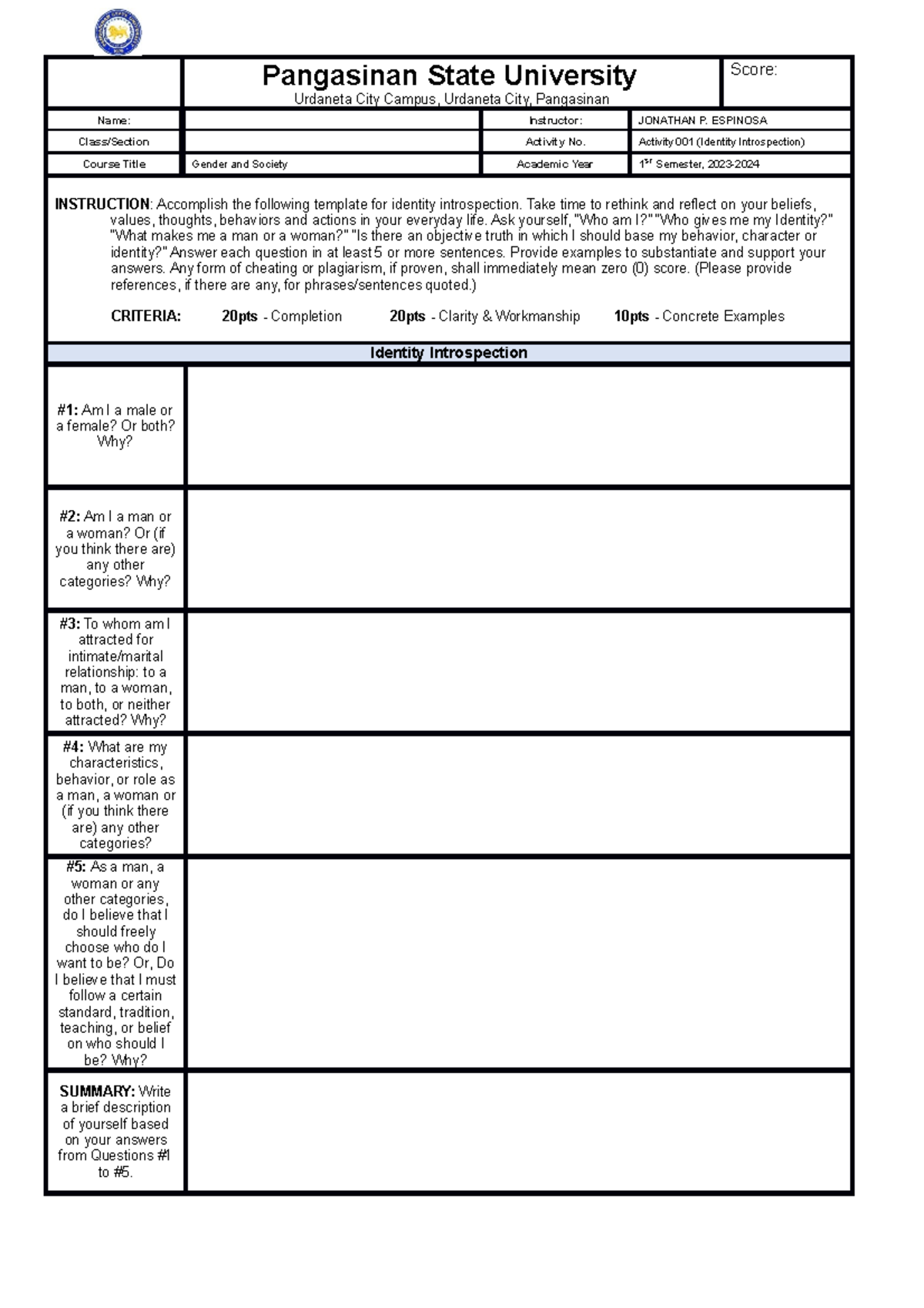Activity-1-Ident Introsp - Pangasinan State University Urdaneta City ...