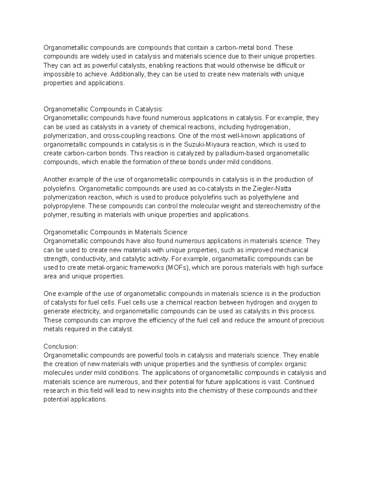 Applications of Organometallic Compounds in Catalysis and Materials ...