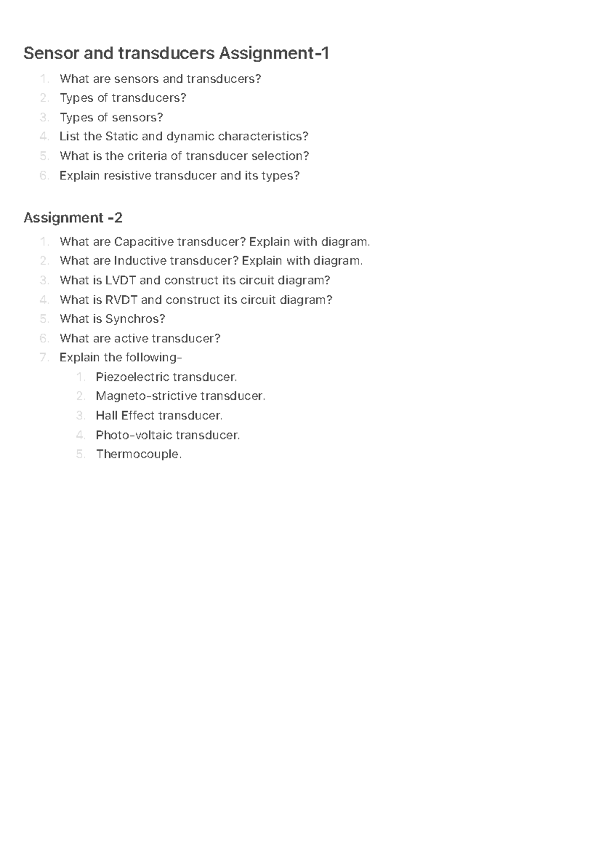 Sensor and transducers Assignment-1 - 1. 2. 3. 4. 5. 6. 1. 2. 3. 4. 5 ...