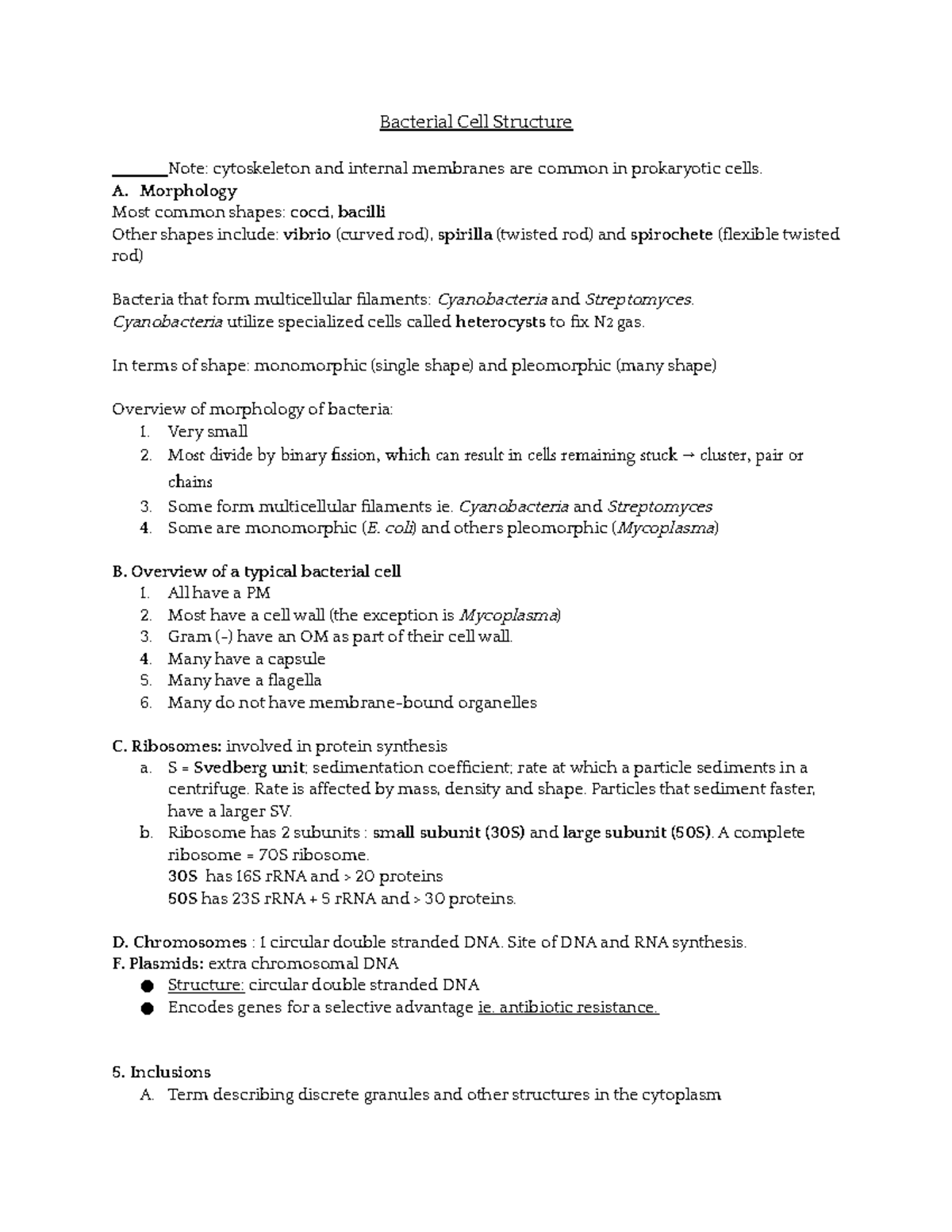 Microbiology I 1st Midterm Bacterial Cell Structure Note