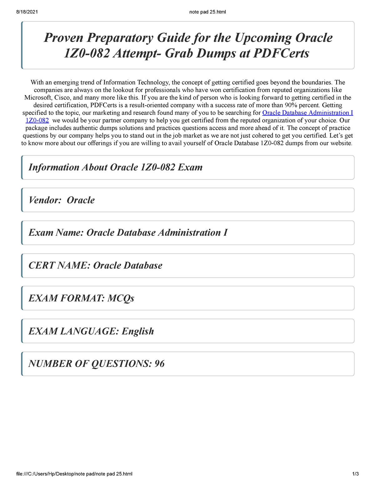 Oracle 1Z0-068 Exam Preparation- Recommendations(August 2021) - 8/18/2021  note pad 25 - Sns-Brigh10