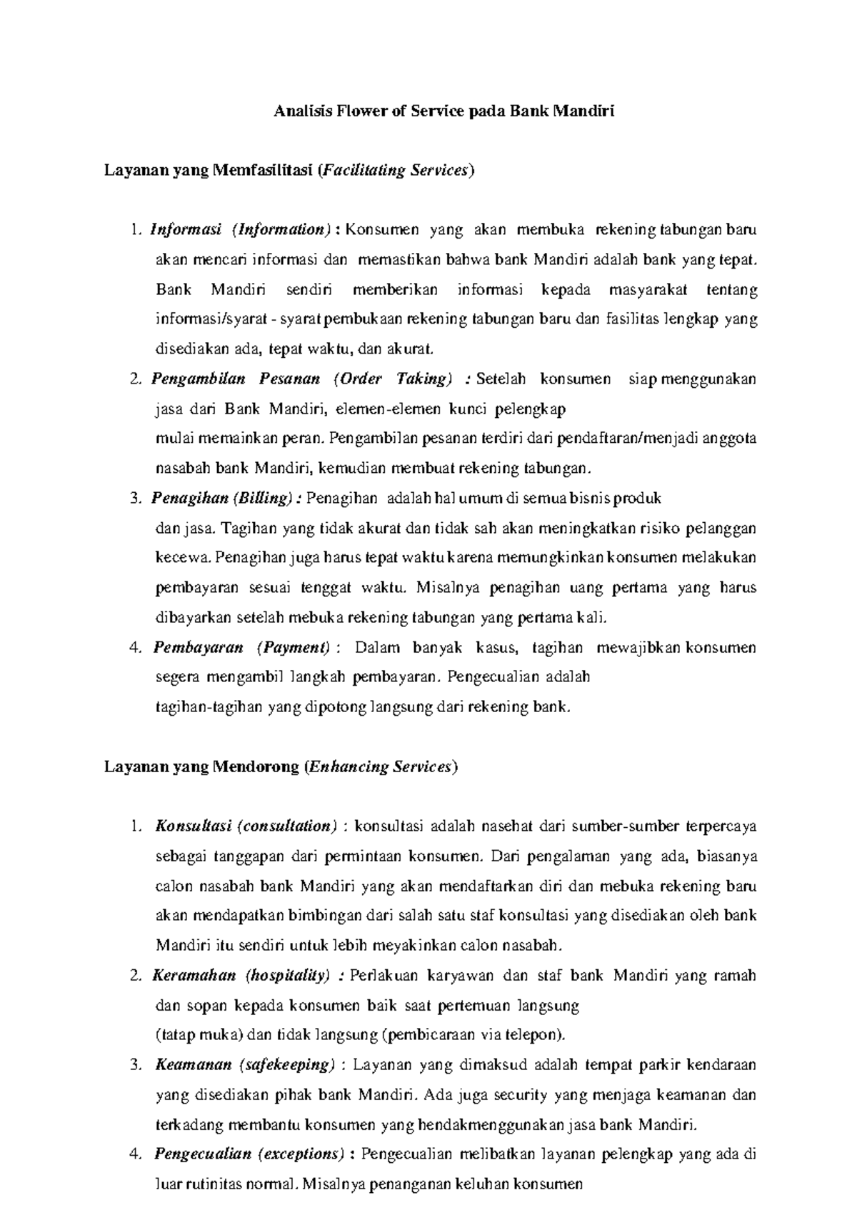 Analisis Flower of Service Perbankan Analisis Flower of Service pada