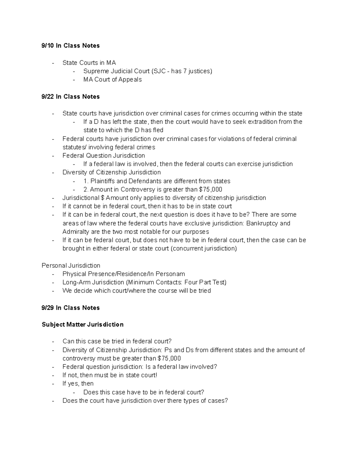 Management 260 Notes 3 - 9/10 In Class Notes State Courts in MA Supreme ...