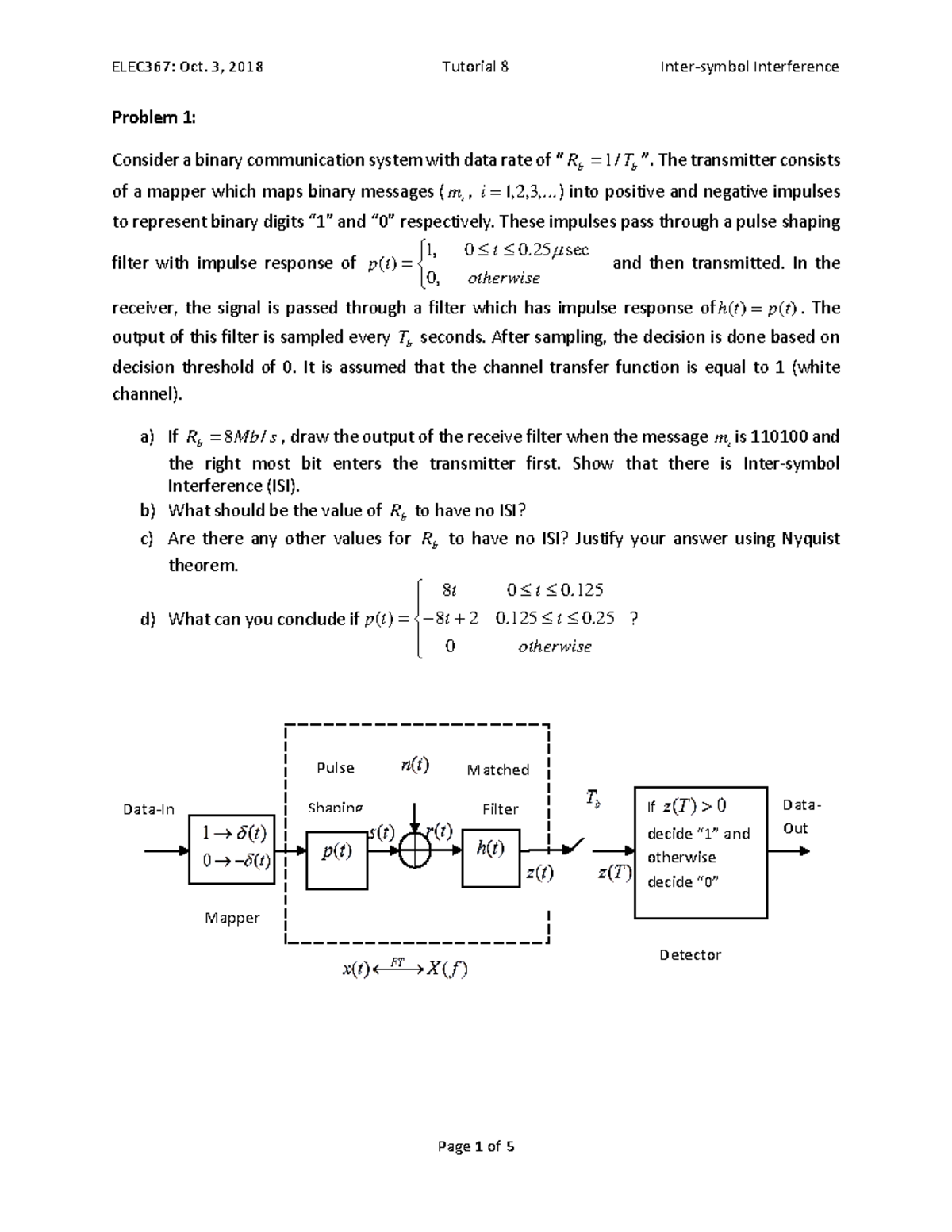 ELEC367 Tutorial 8 Inter-Symbol Interference - ELEC367: Oct. 3, 2018 ...