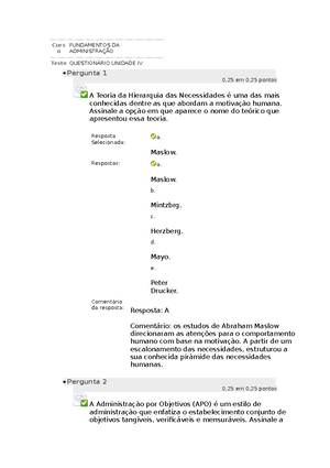 Prova unip - Fundamentos da Administração - Studocu