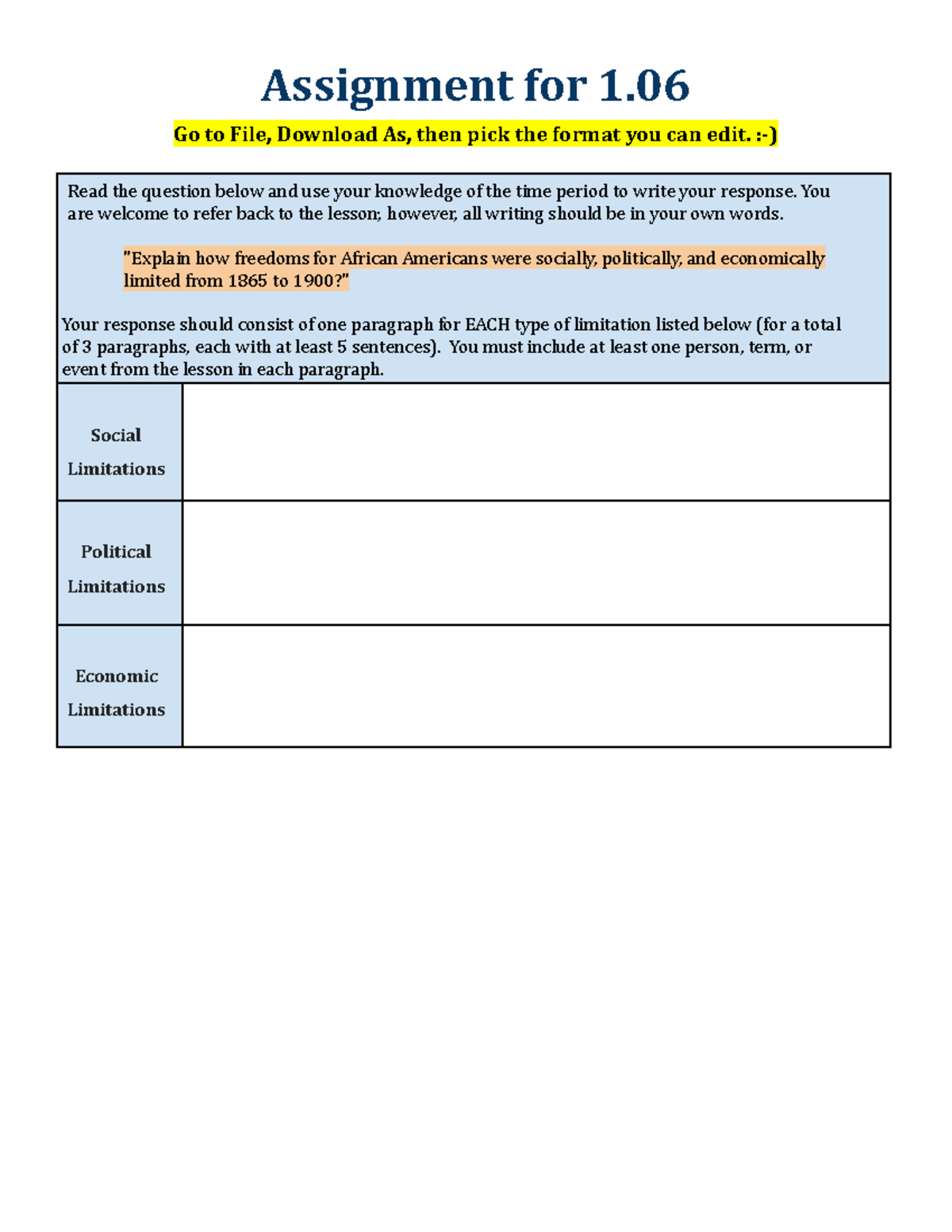 USH 1 - Hope this helps. - Assignment for 1. Go to File, Download As ...