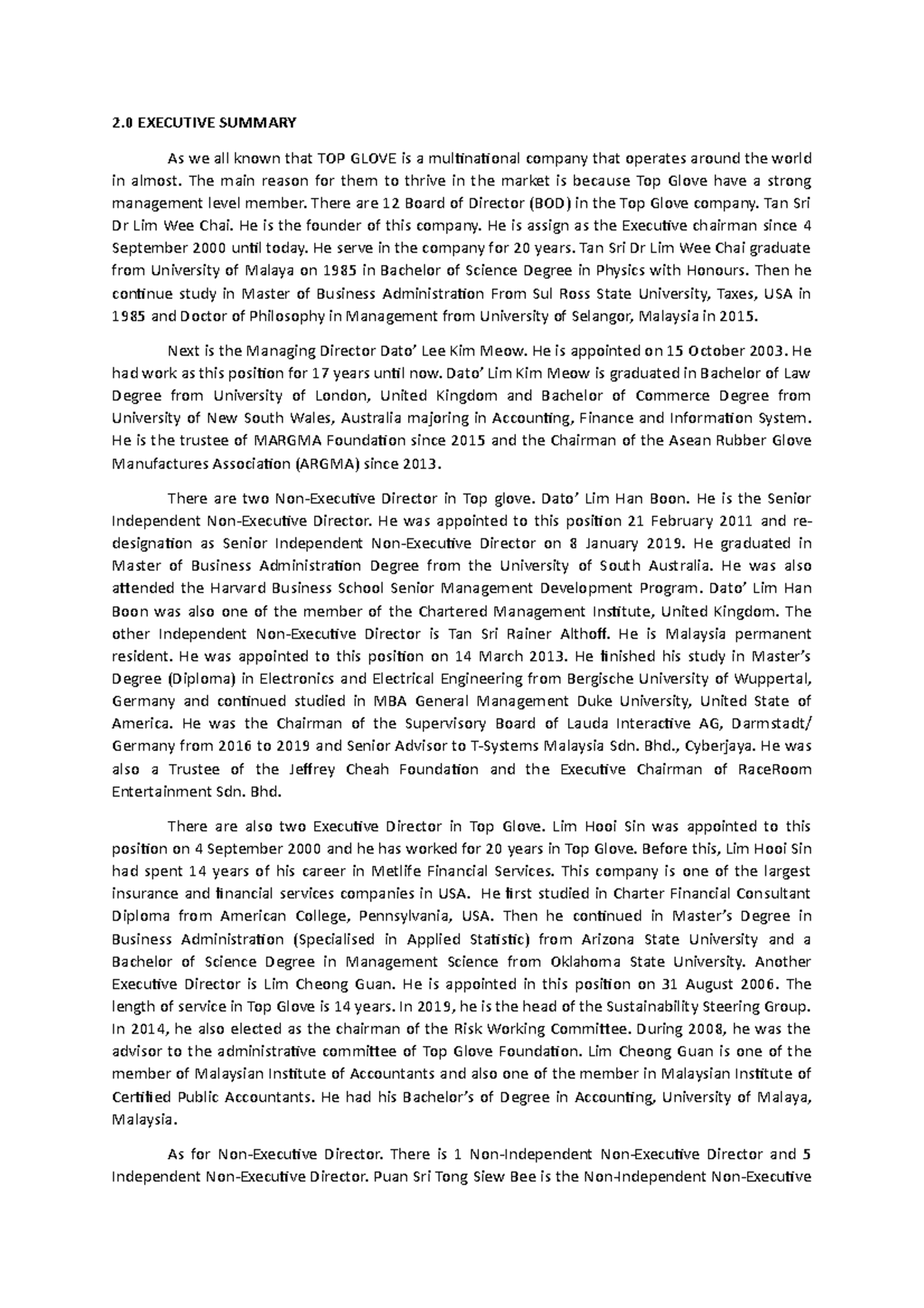 Market share 2 EXECUTIVE SUMMARY As we all known that TOP GLOVE is a