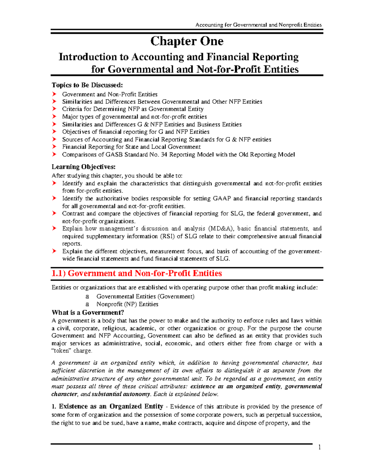 Government And NFP Chapter One And Two - Accounting For Governmental ...