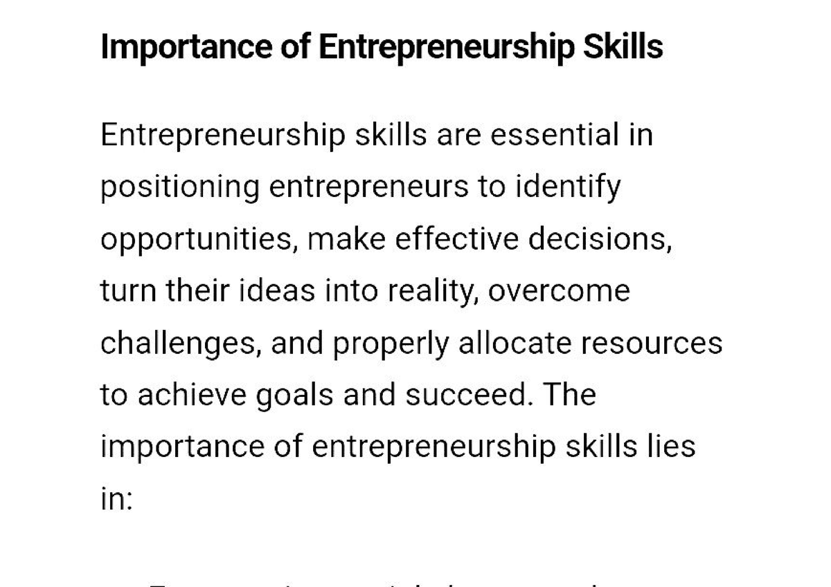 Importance of entrepreneurship skills - Entrepreneurship Development-II ...