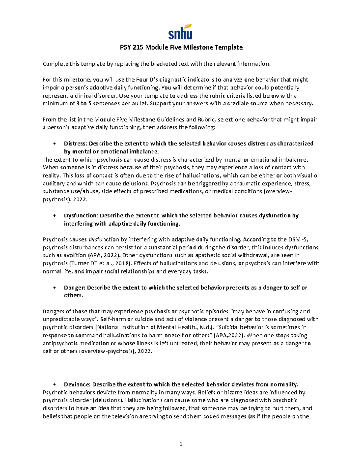 PSY 215 Module Five Milestone Template - 1 PSY 215 Module Five ...