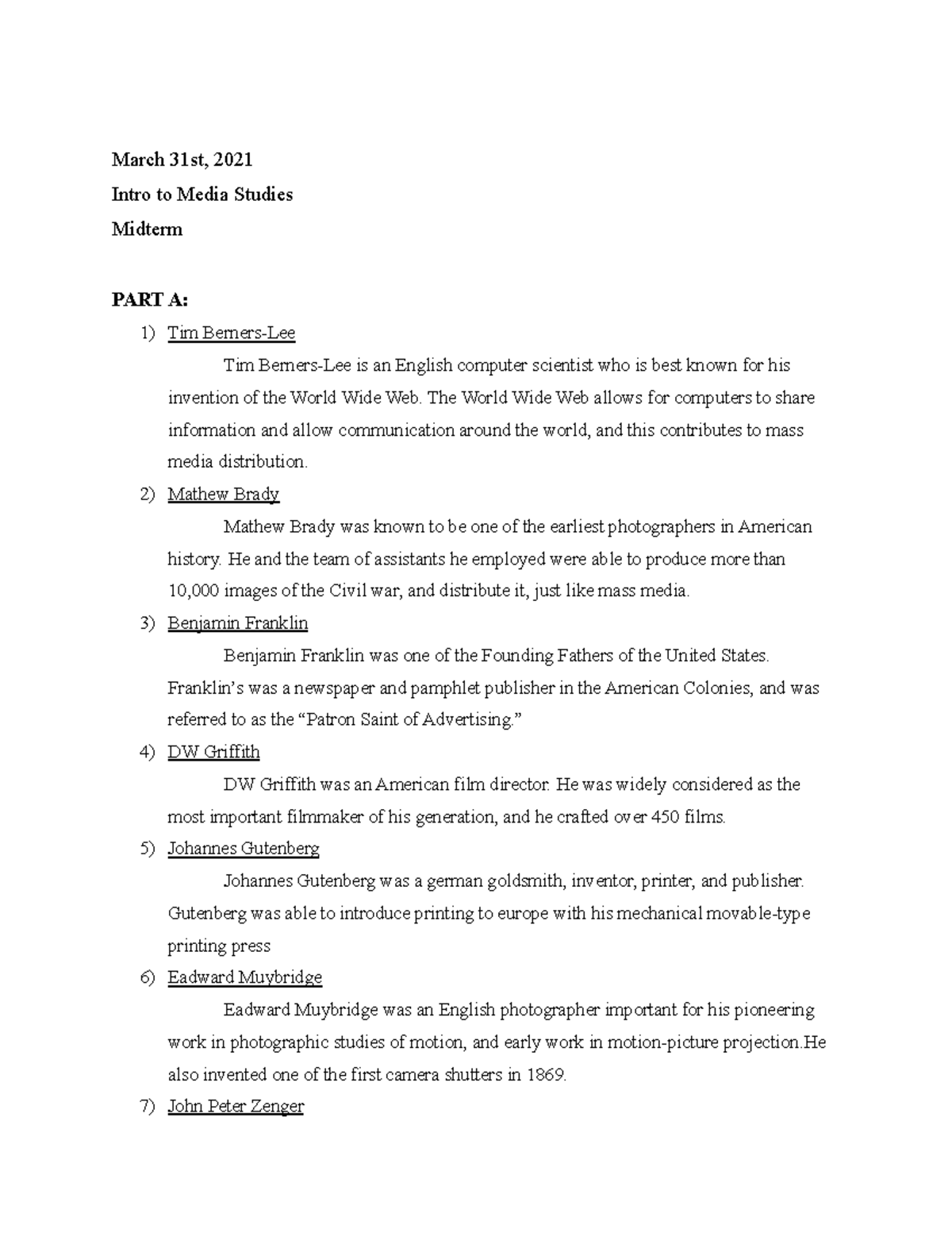 Media Studies Midterm - March 31st, 2021 Intro to Media Studies Midterm ...