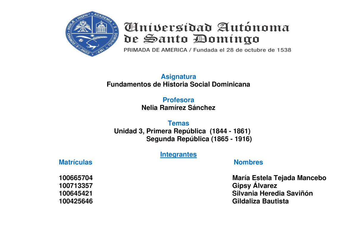 Unidad 3 Fund De Historia Social Dominicana Asignatura Fundamentos De Historia Social 5325