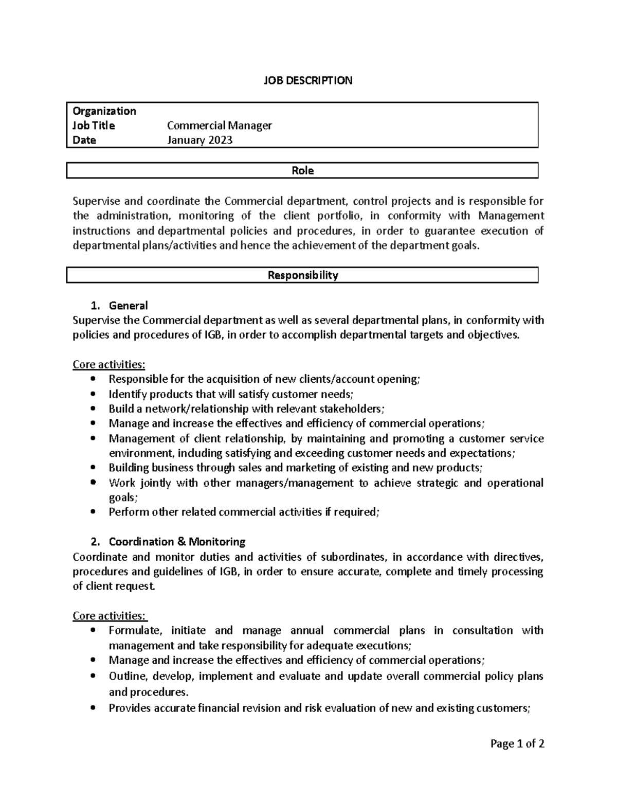 Voorbeeld Job Description - JOB DESCRIPTION Organization Job Title ...