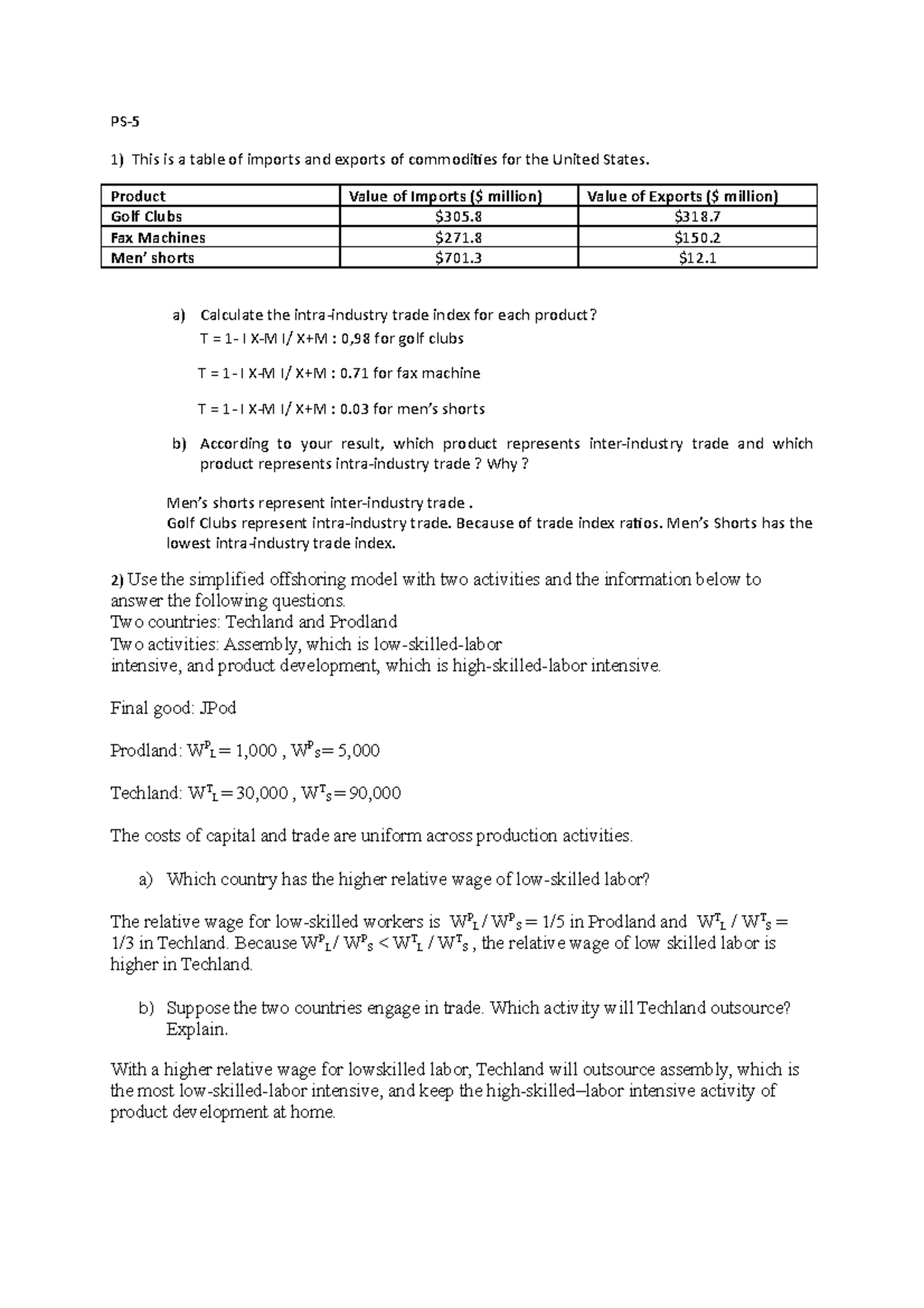 PS-5 - adasdasd - PS- This is a table of imports and exports of ...