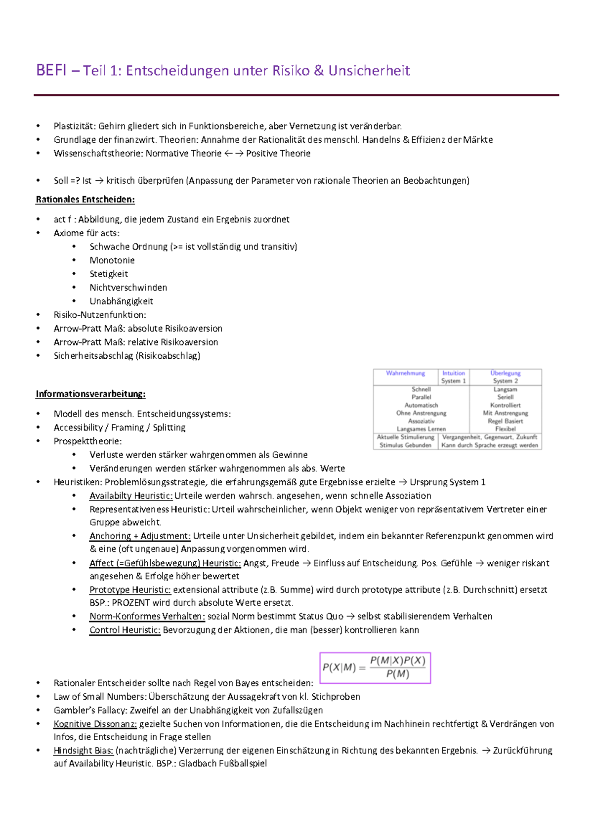 BEFI Zusammenfassung - BEFI Teil 1: Entscheidungen Unter Risiko ...