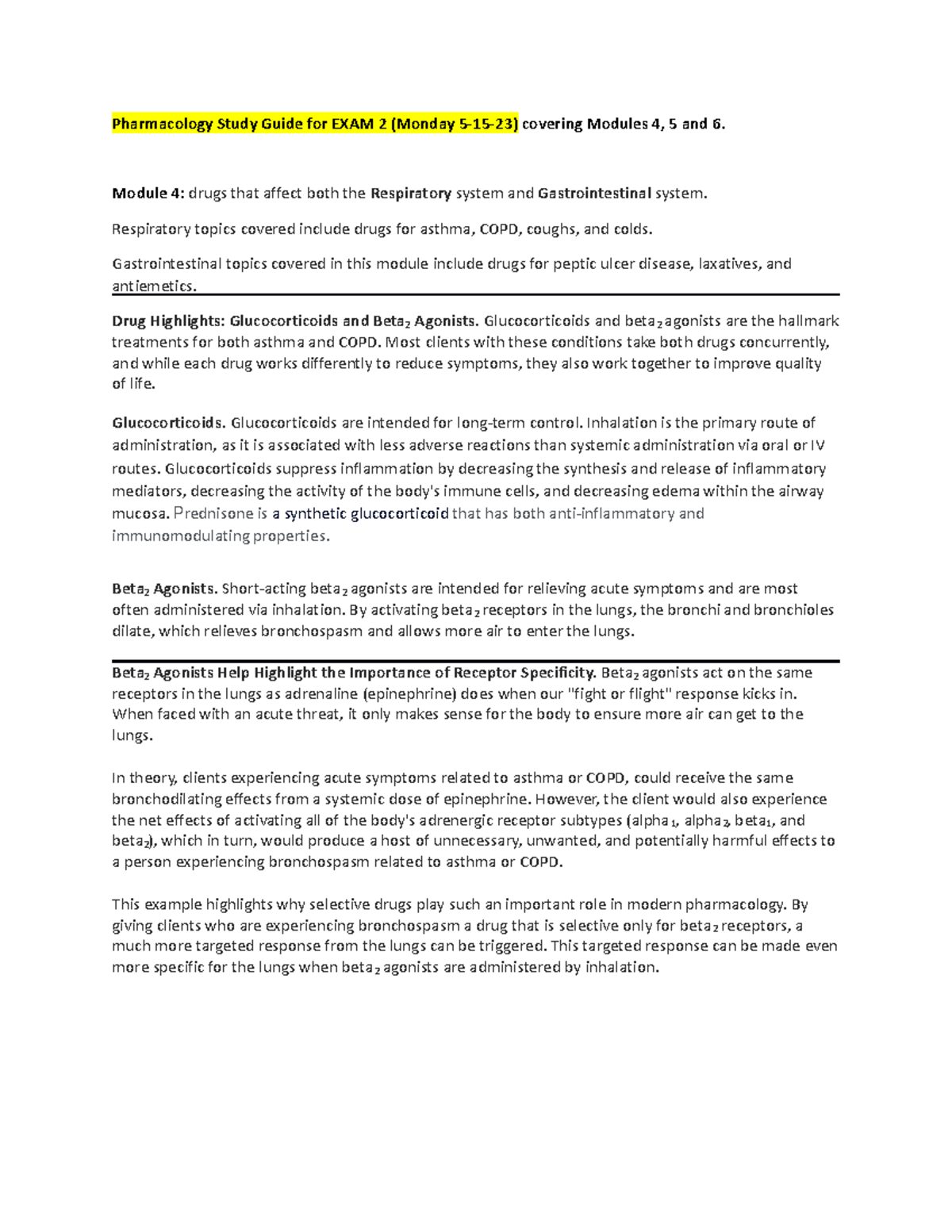 Pharmacology Study Guide for EXAM 2 - NUR2474 - Studocu