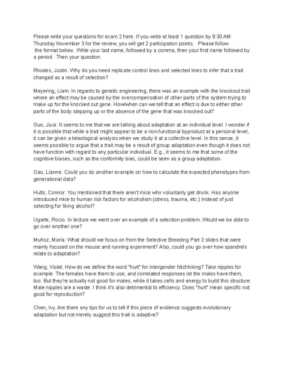 Questions for Exam 2 - Please write your questions for exam 2 here. If ...