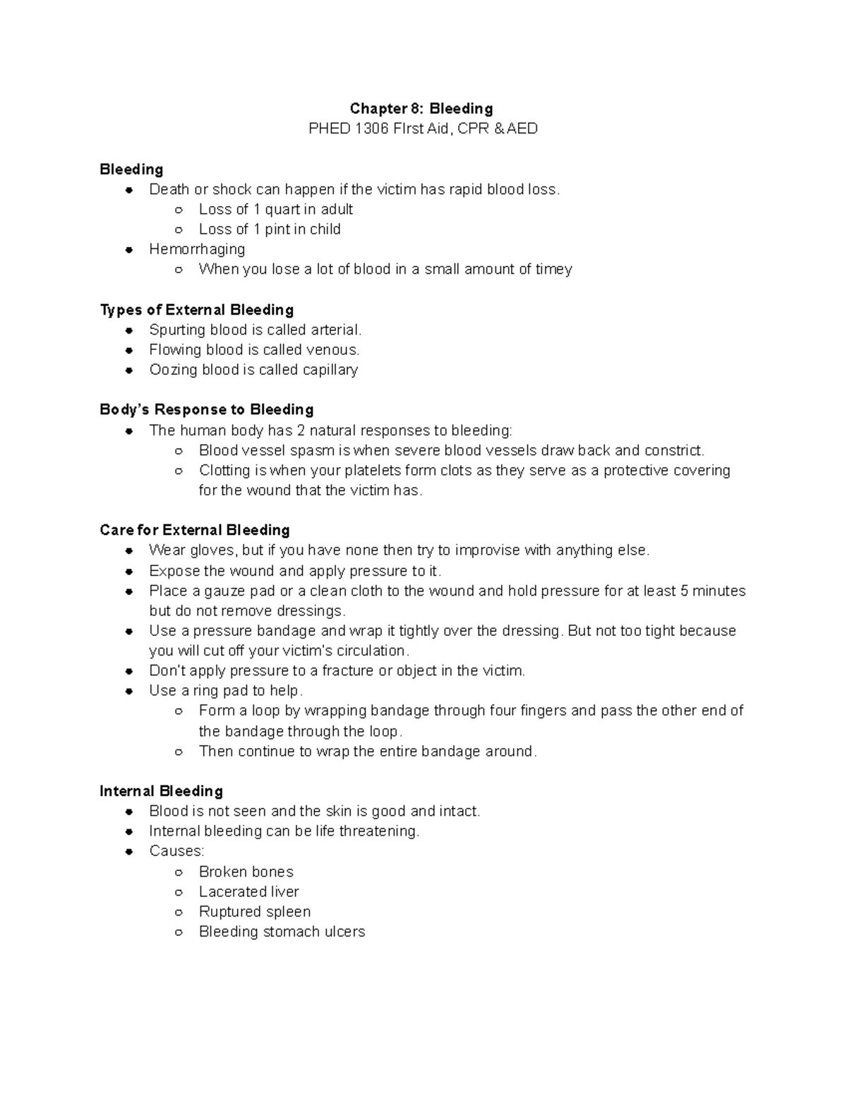 Chapter 8 Bleeding - Lecture Notes From An In Class Power Point For ...