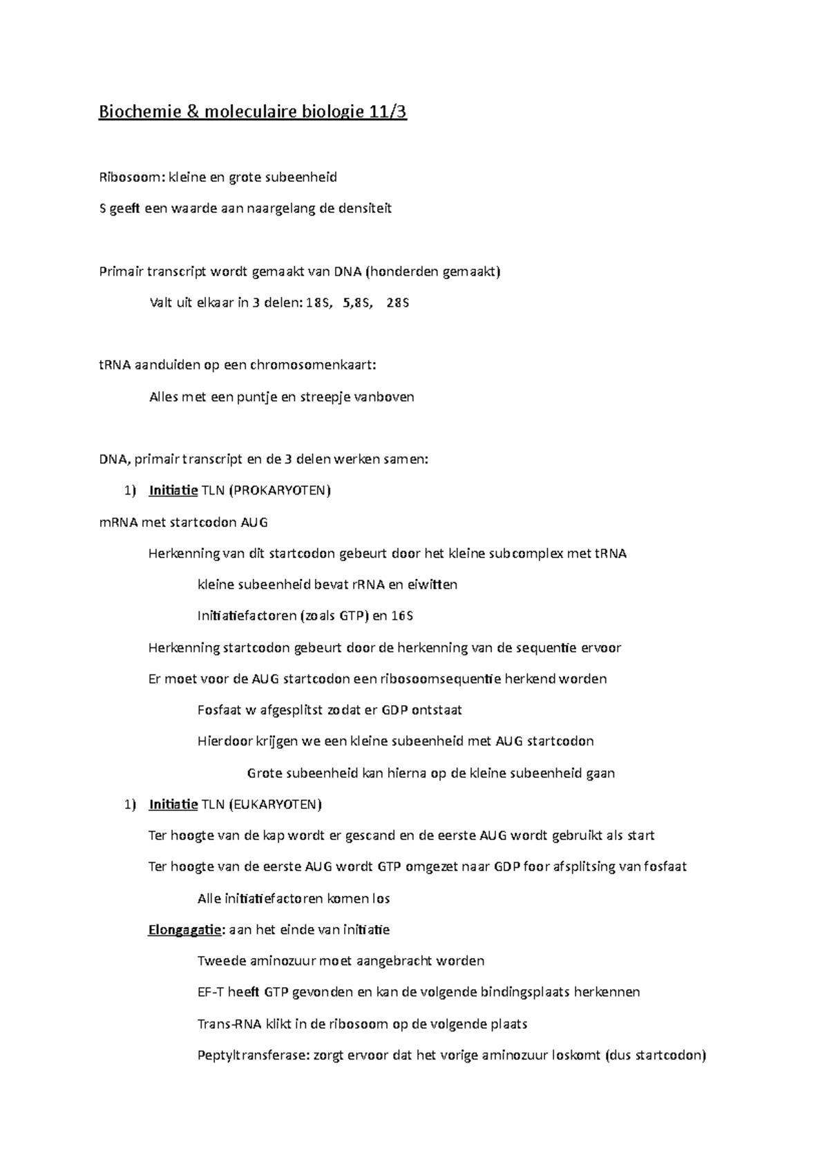 Les 11/3 Biochemie - Biochemie & Moleculaire Biologie 11/3 Ribosoom ...