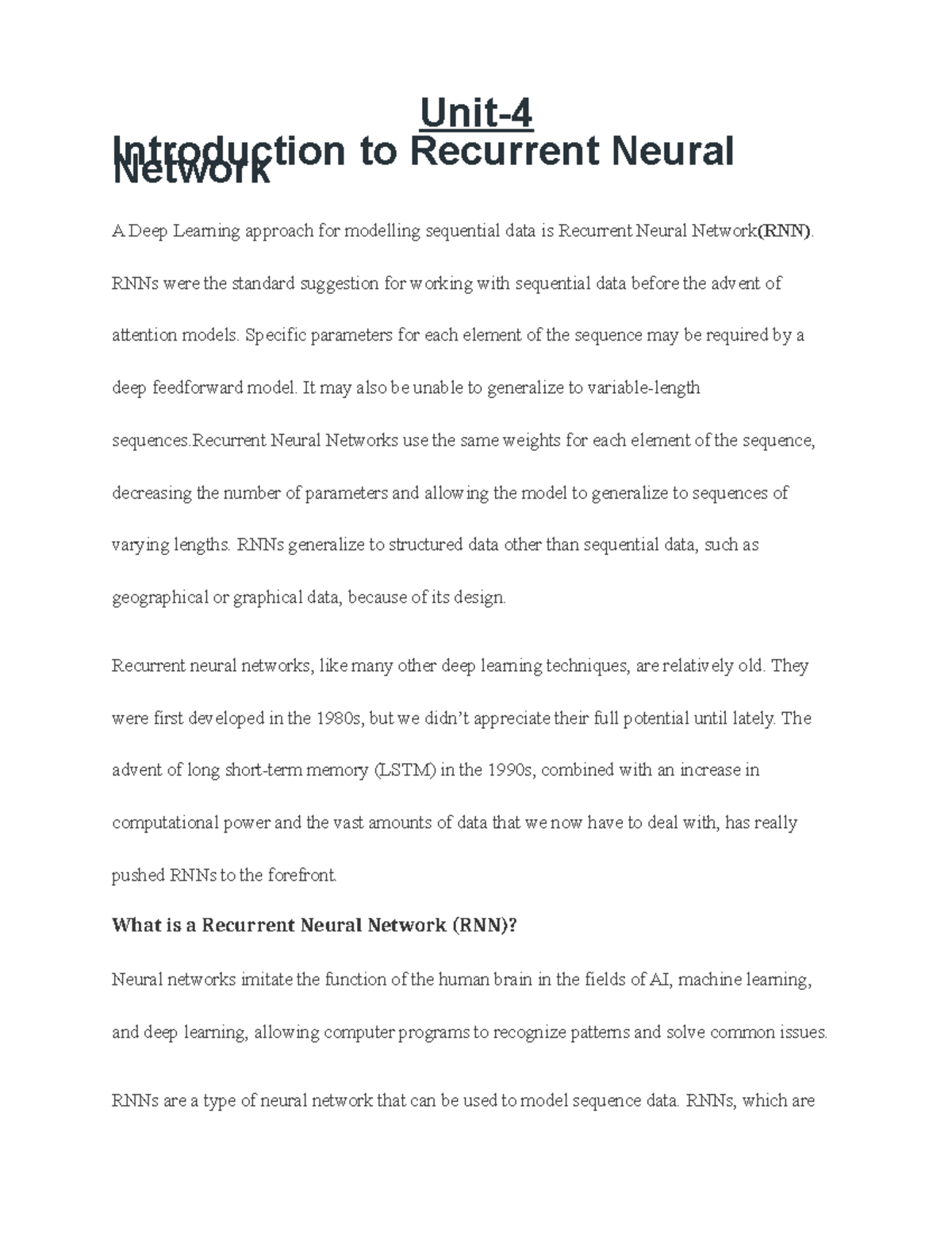 DL UNIT -4 - Deep learning Unit -4 class notes - Unit- Introduction to ...