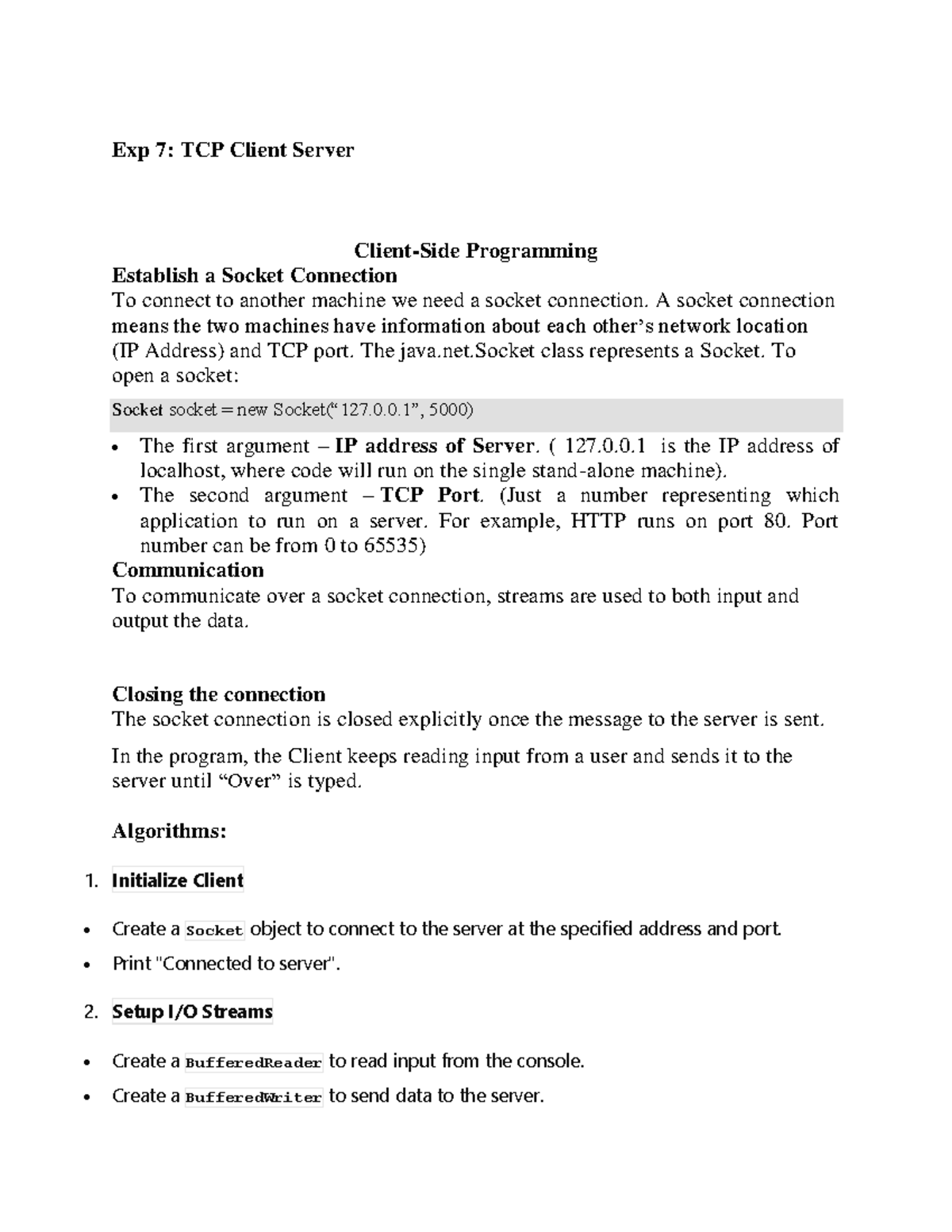 Exp 7 - Exp 7 - Exp 7: TCP Client Server Client-Side Programming ...