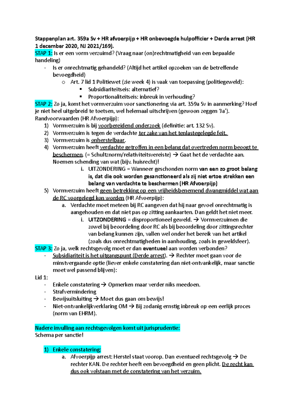 Stappenplan Art. 395a Strafprocesrecht - Stappenplan Art. 359a Sv + HR ...