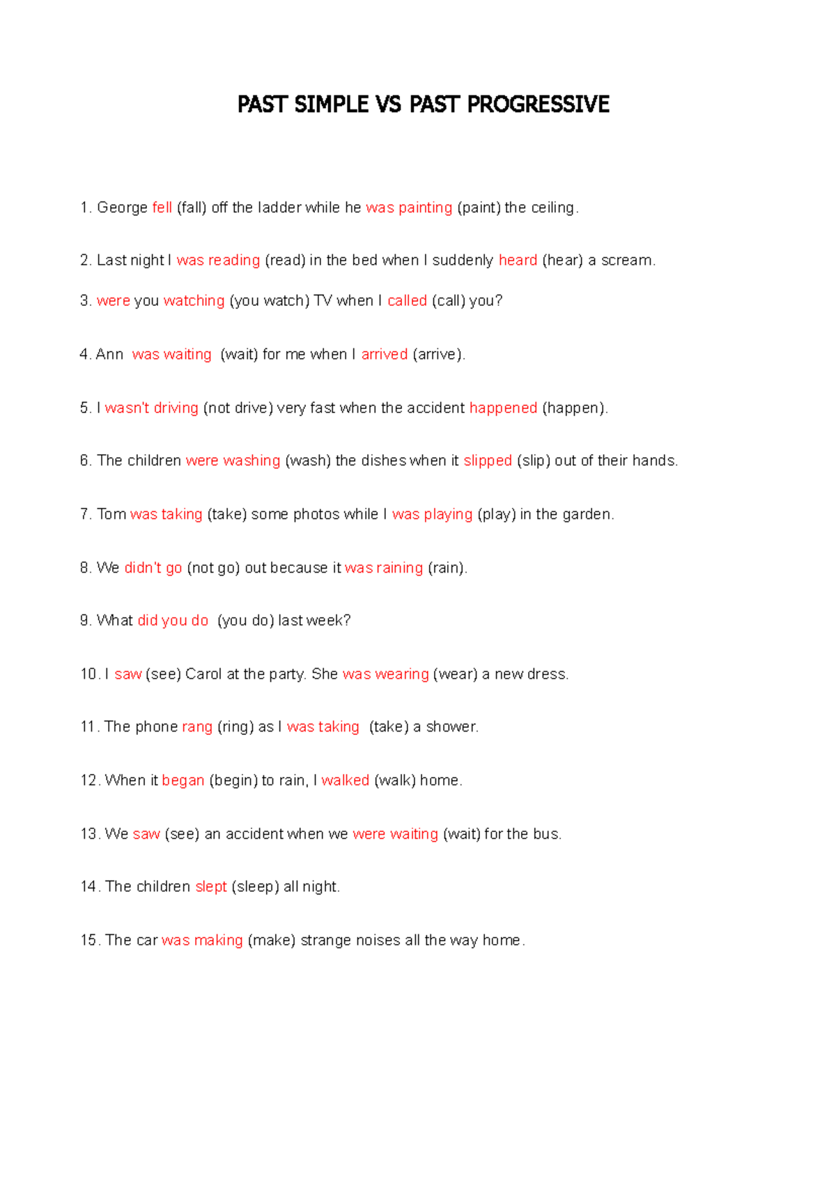 Past simple VS Past progressive - Int VI - PAST SIMPLE VS PAST ...