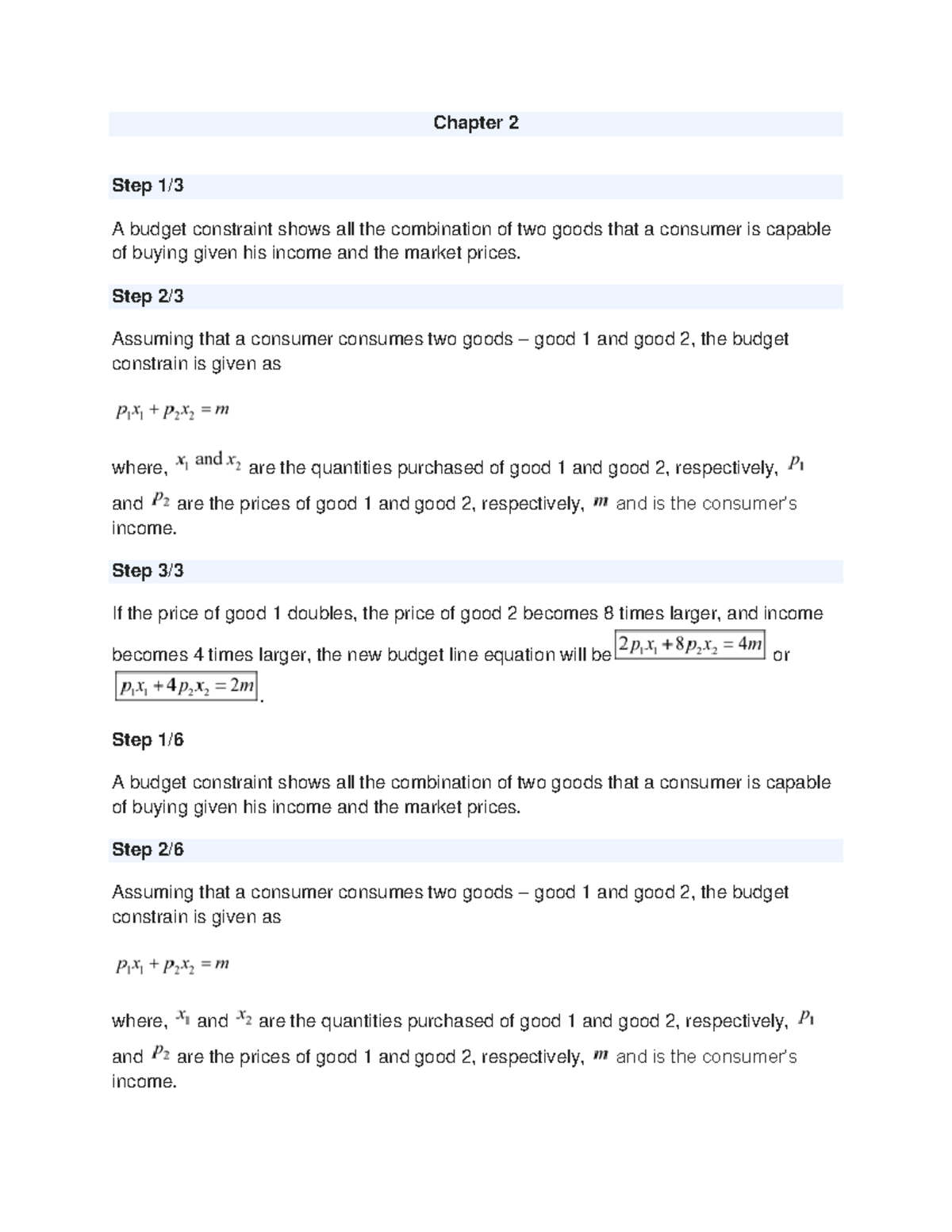 Document 226 - Manu notes - Chapter 2 Step 1/ A budget constraint shows ...