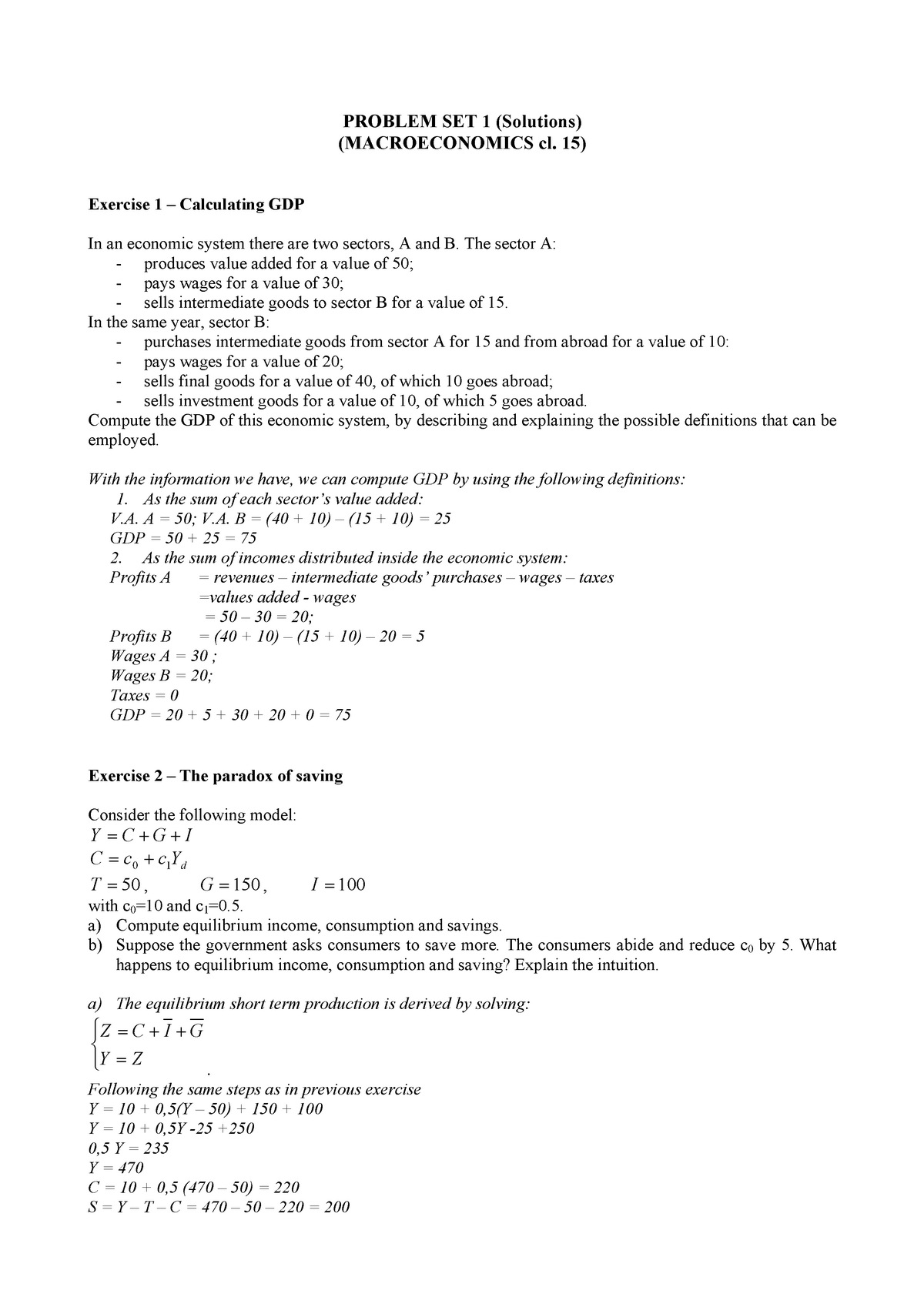 Problem Set 1 Solutions Studeersnel