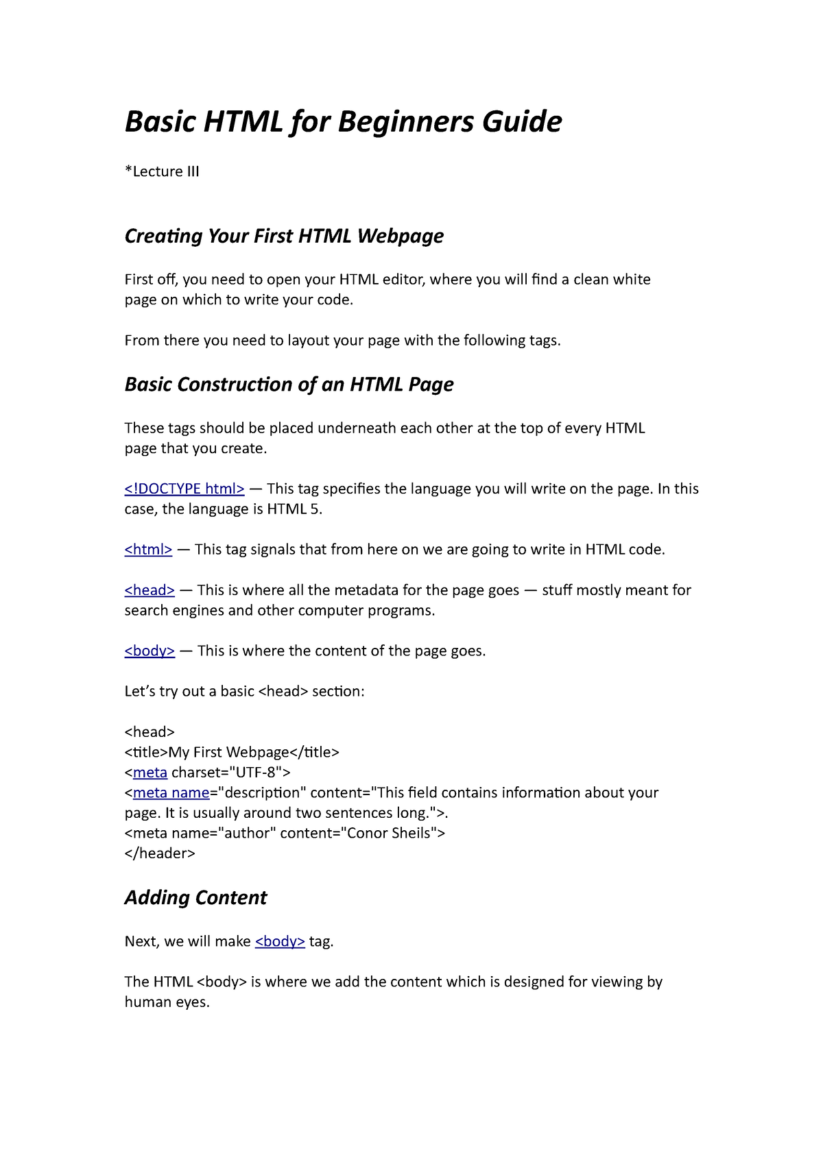 Basic HTML For Beginners Guide Lecture III - Basic HTML For Beginners ...